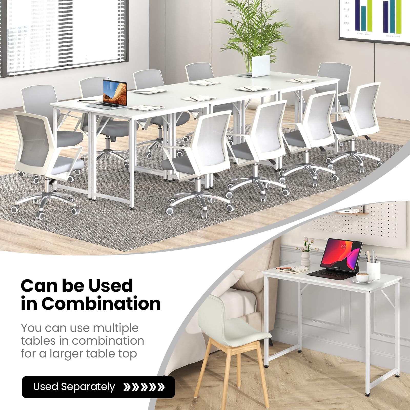 Tangkula 6-Piece Conference Table Set - Adjustable Rectangular Meeting Room Desk for Office, School, Boardroom | Study & Home Office Writing Table with Leveling Foot Pads | Perfect for Seminars, Team Meetings & Remote Work