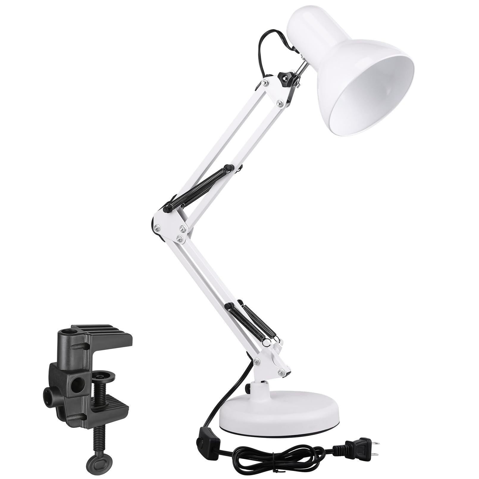 TORCHSTAR Adjustable Metal Desk Lamp with Clamp - Multi-Joint Swing Arm Architect Lamp, Flexible Gooseneck Table Light for Home Office, Study & Reading - E26 Base, White - Perfect for Workspaces, Dorm Rooms & Crafting Areas