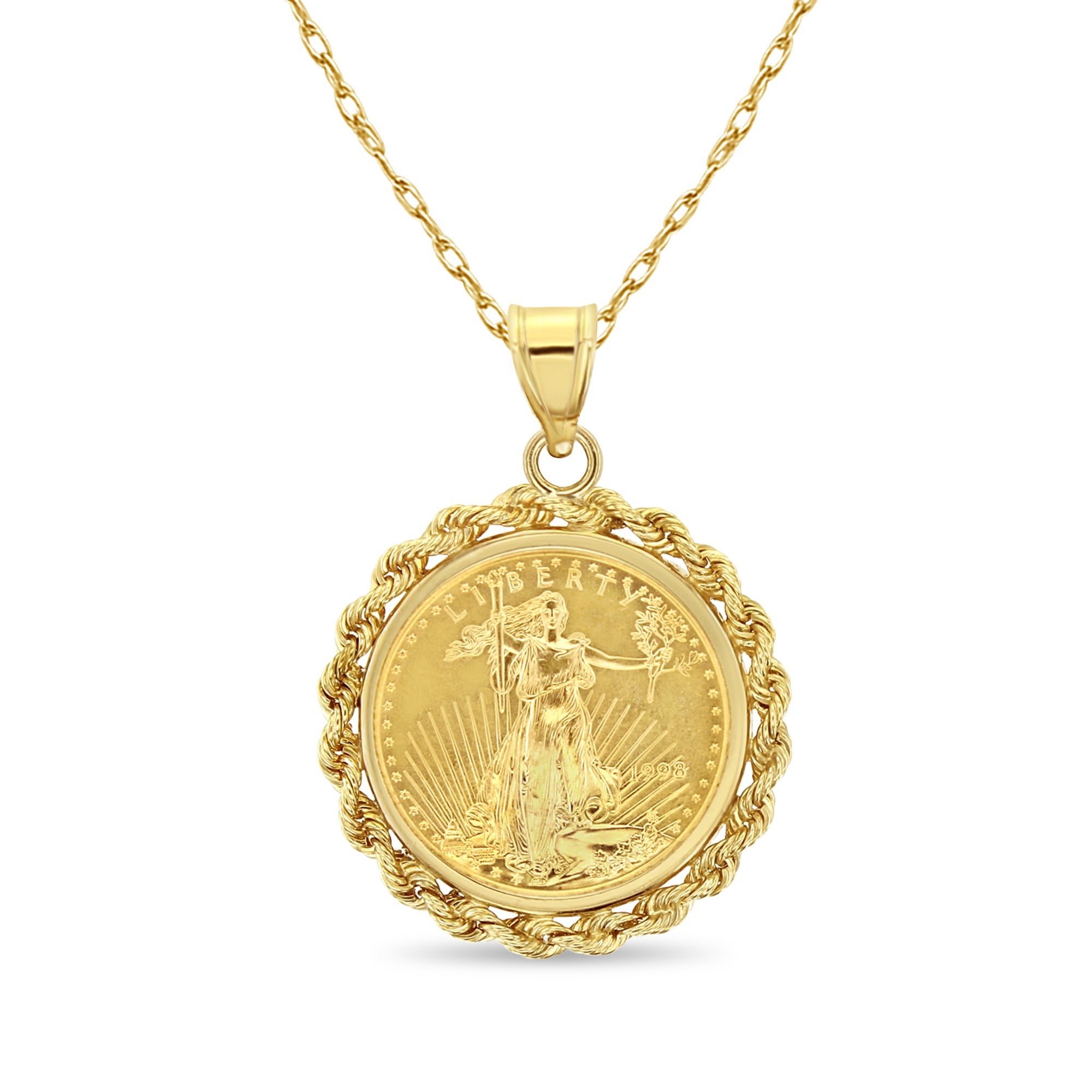 1/4 oz Lady Liberty Silver Coin Necklace with Rope Halo Pendant - Perfect for Women's Jewelry, Gifts & Everyday Wear