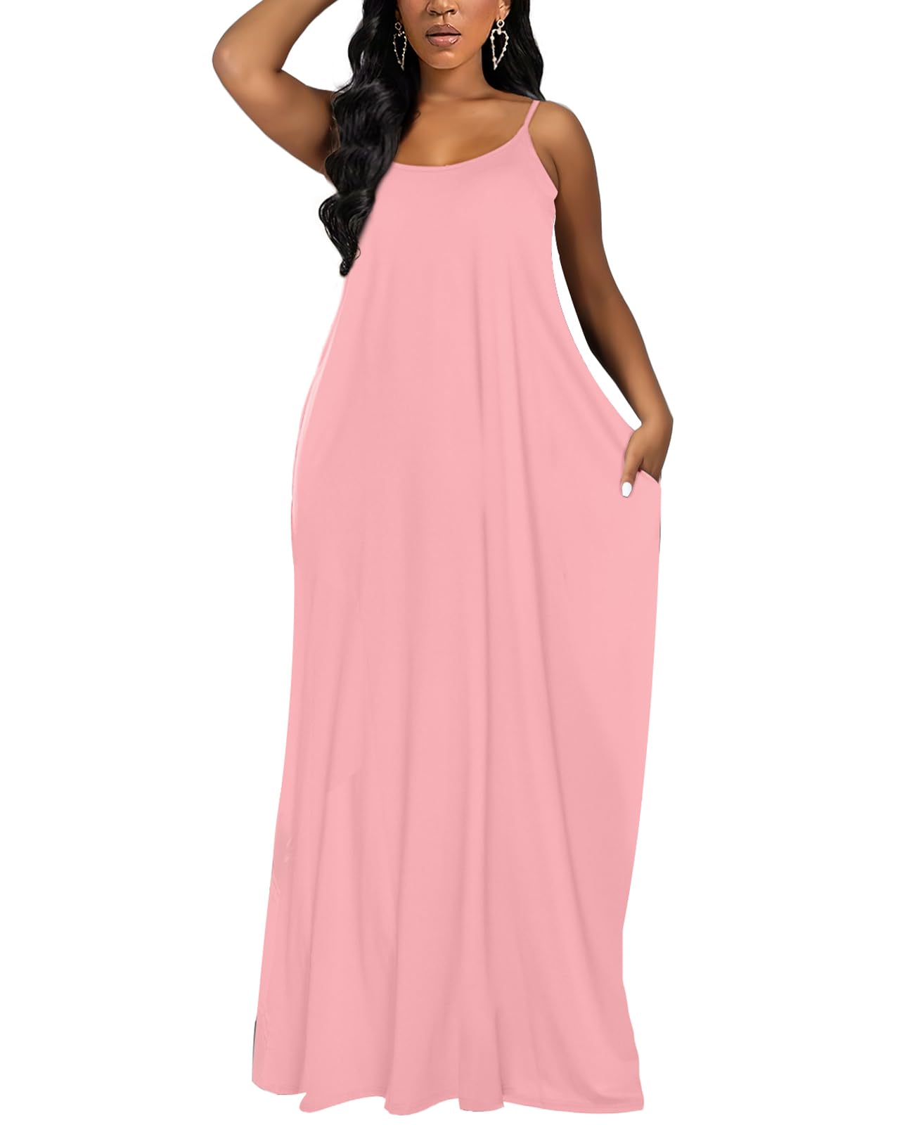 OFEEFAN Women's Summer Maxi Dress - Spaghetti Strap Casual Sundress with Pockets | Beach Cover Up, Vacation Outfit, Boho Chic Fashion