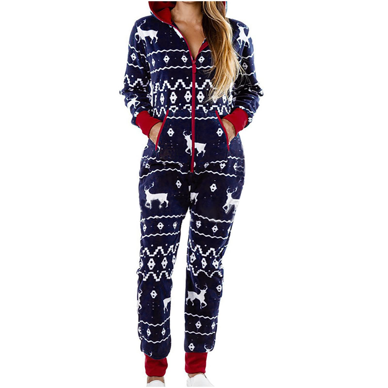 Posijego Women's Christmas Hooded One Piece Pajama Set - Casual Holiday Graphic Hoodie Nightgown & Romper for Sleepwear, Loungewear 2022 Fashion B8 | Perfect for Christmas Parties, Cozy Nights & Festive Gatherings