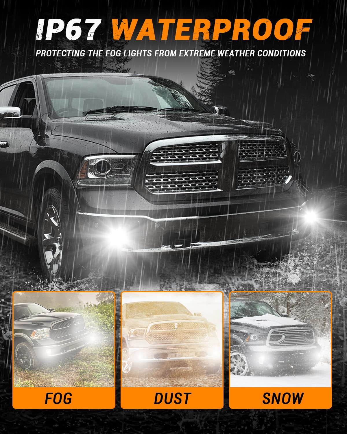 LED Fog Lights for Dodge Ram 1500 (2013-2020) - DOT Approved Replacement Fog Lamp Assembly - Black Bumper Driving Lights for Off-Road & Night Visibility