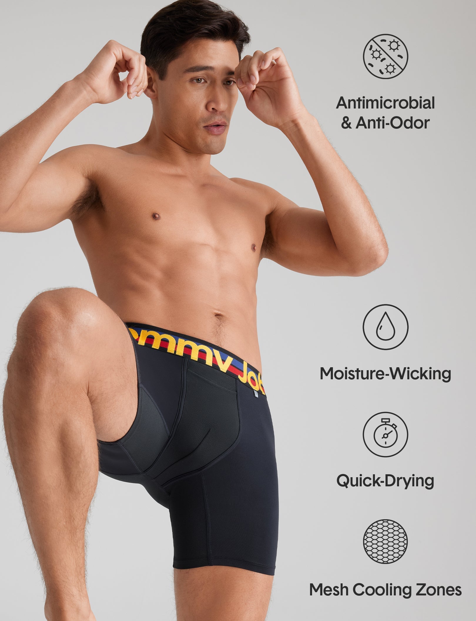 360 Sport Mid Length Boxer Briefs - 6 Pack Men's Breathable Moisture Wicking Underwear for Running, Gym & Active Lifestyle | Comfortable Stretch Fabric with Support Pouch