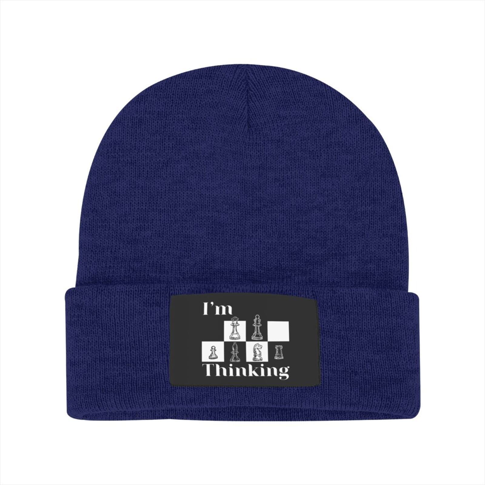 Strategic Chess Player Knit Beanie Hat - Warm Navy Blue Skull Cap for Adults - Perfect for Outdoor Winter Activities, Chemo Therapy & Board Game Enthusiasts