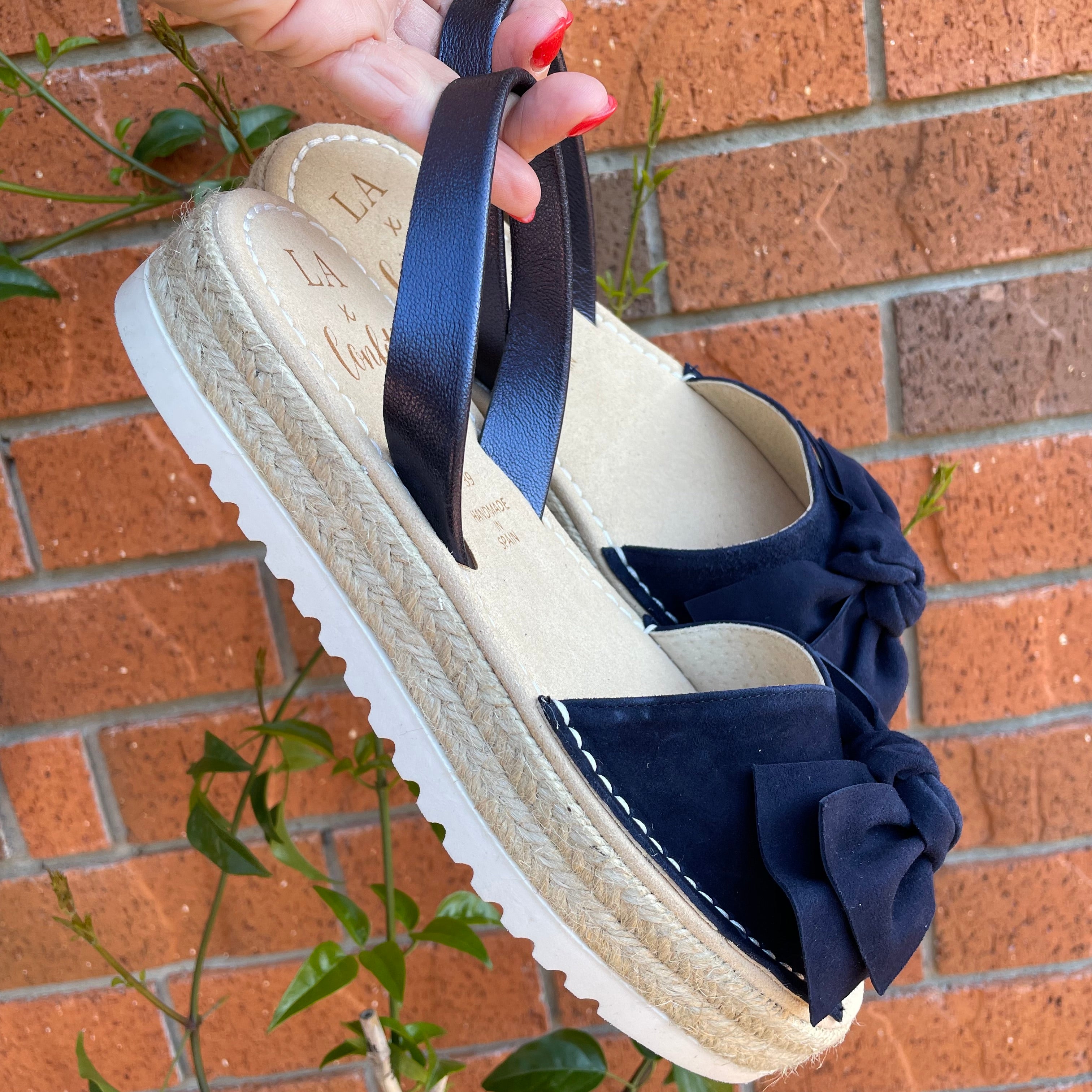 LA x Confetti Bow Flatform Espadrille Sandals in Navy | Comfortable Summer Wedge Shoes for Women | Perfect for Beach, Vacation & Casual Outings