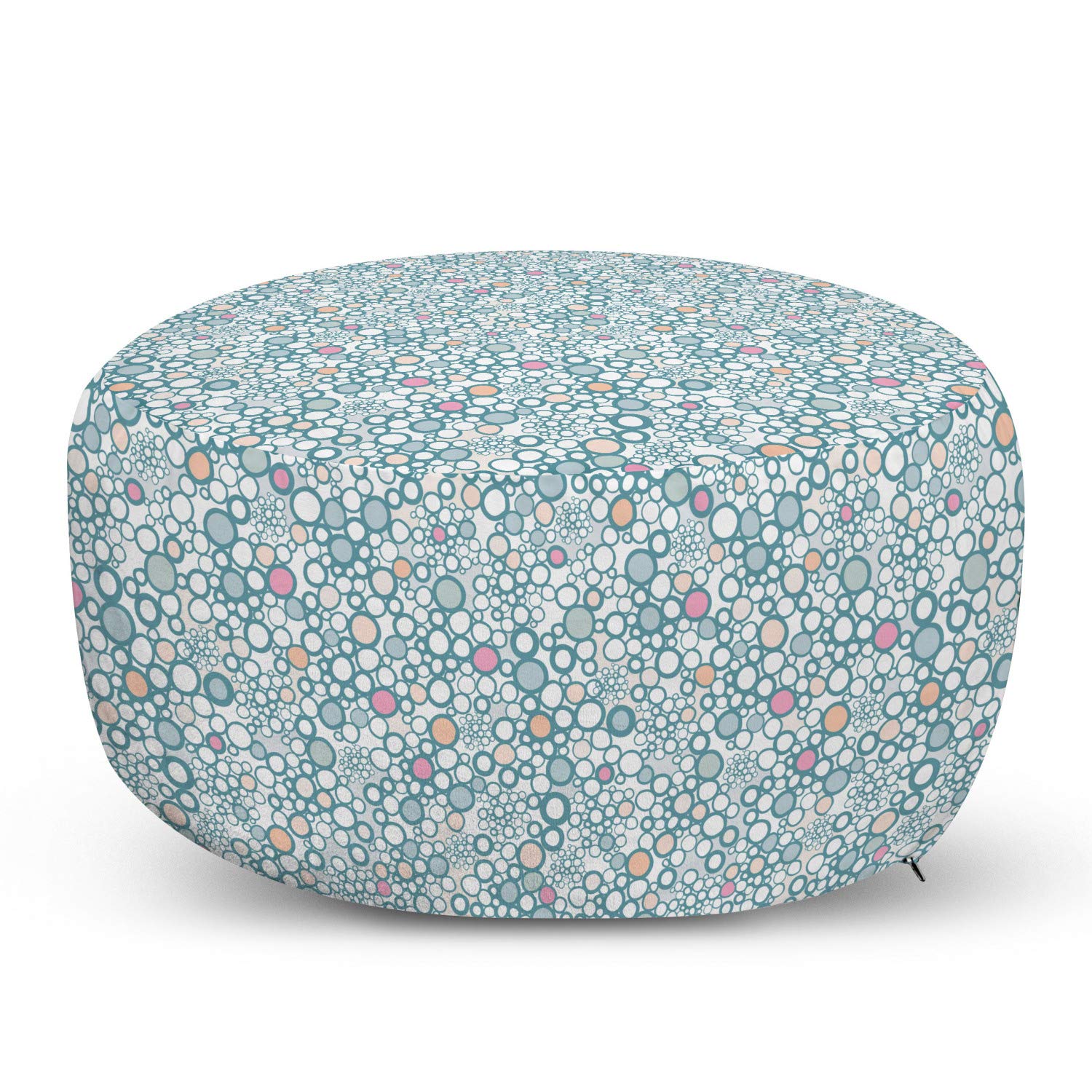Ambesonne Pastel Ottoman Pouf - Soft Decorative Foot Rest with Removable Cover, Rhythmic Bubbles Design in Muted Cadet Blue & Blush Tones - Perfect for Living Room, Bedroom & Nursery Comfort