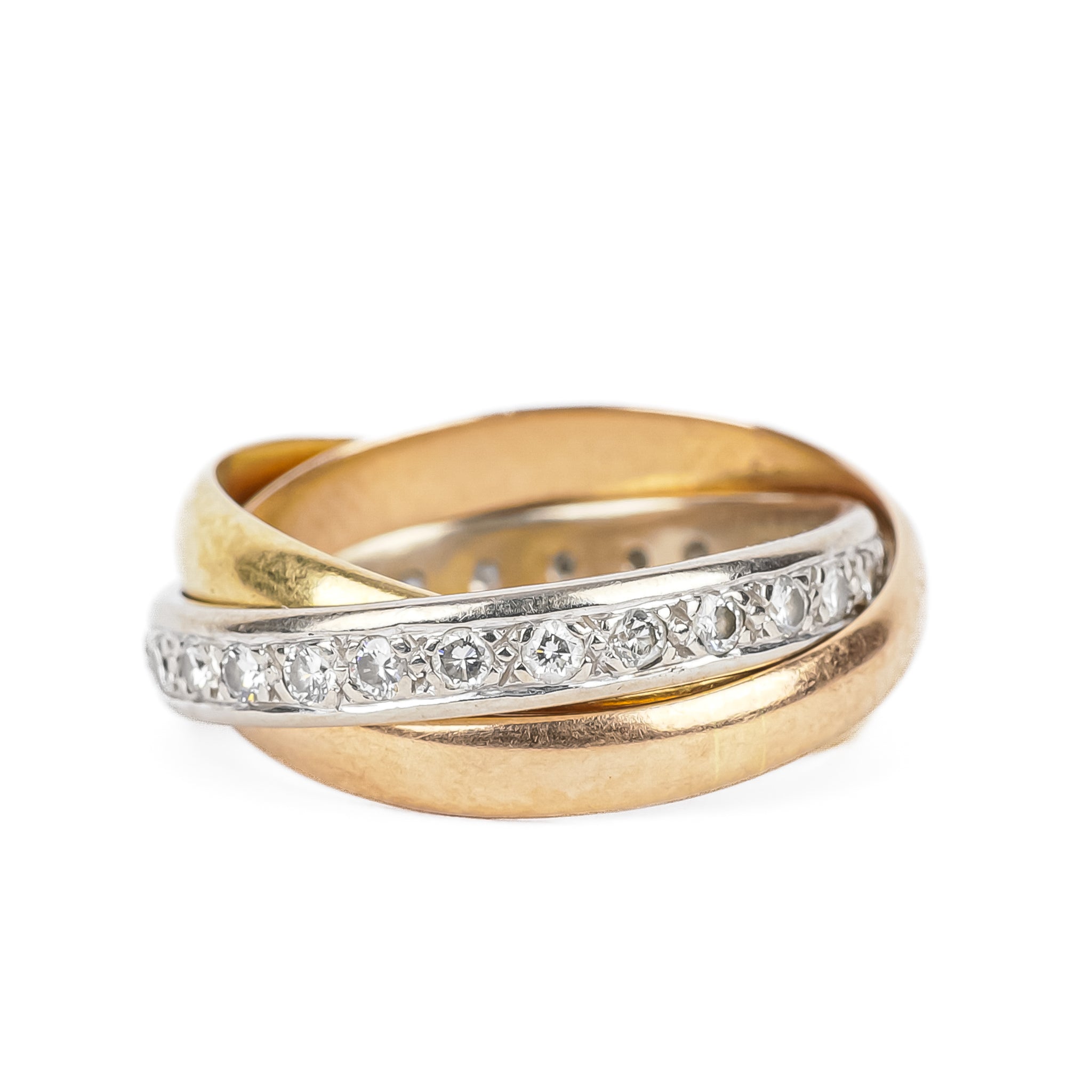 18K Yellow Gold, White Gold & Rose Gold Diamond Trinity Rolling Ring - Elegant Stackable Jewelry for Women, Perfect for Weddings, Anniversaries & Everyday Wear