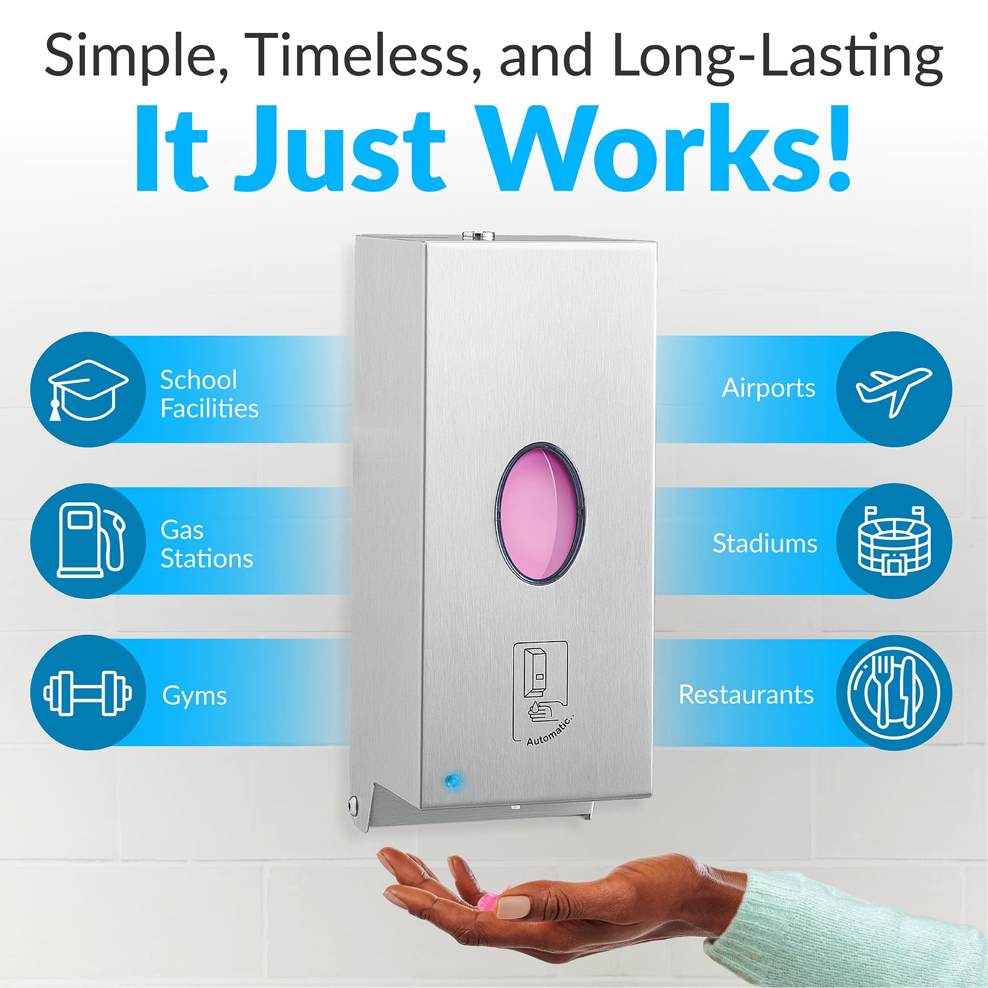 Bobrick B-2012 Automatic Touchless Soap Dispenser - 30oz Stainless Steel Wall Mount Hand Sanitizer for Restrooms, Kitchens & Public Spaces - Commercial Grade Hygienic Solution