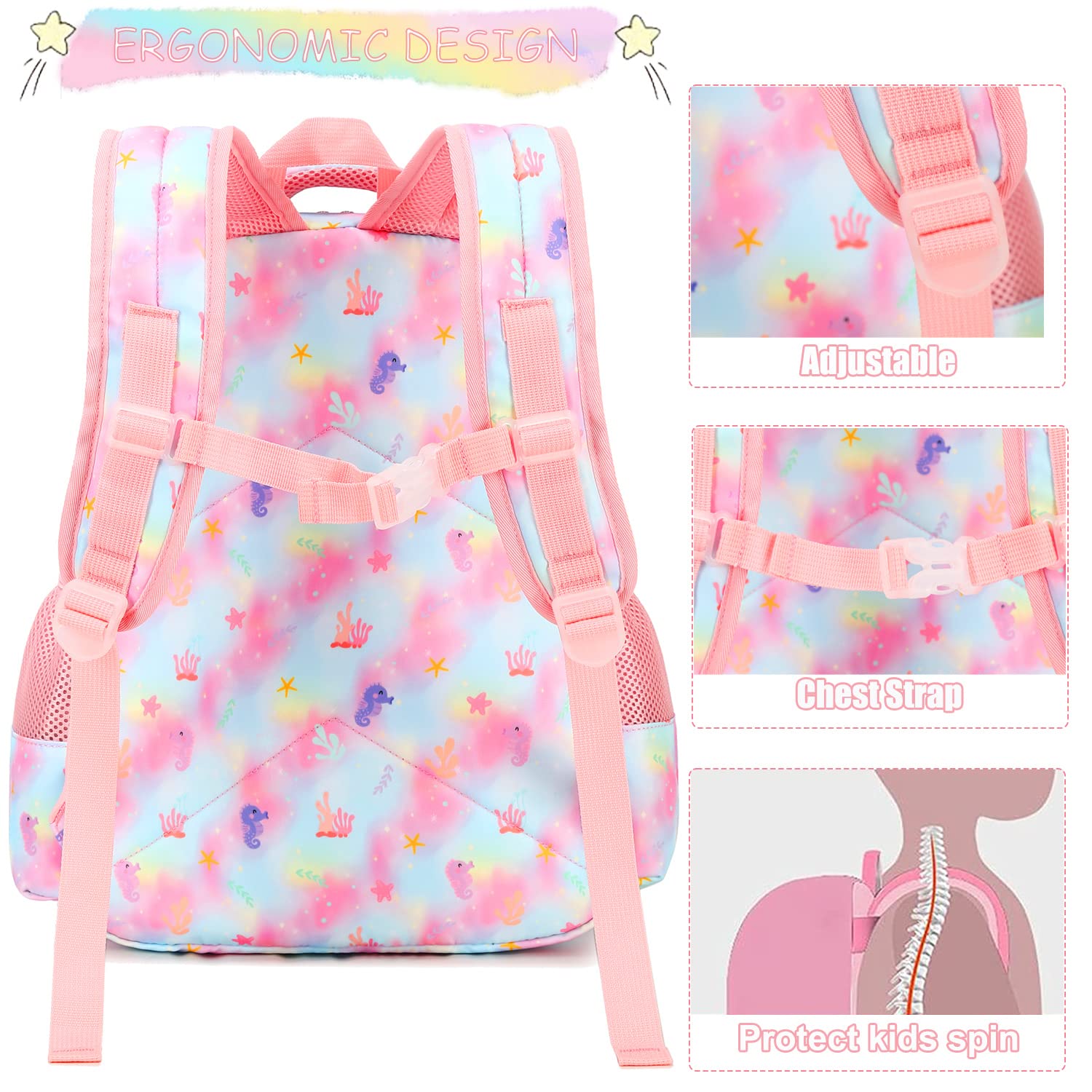 Mermaid Backpack Set for Girls with Lunch Bag & Pencil Box - Perfect for Preschool & Kindergarten