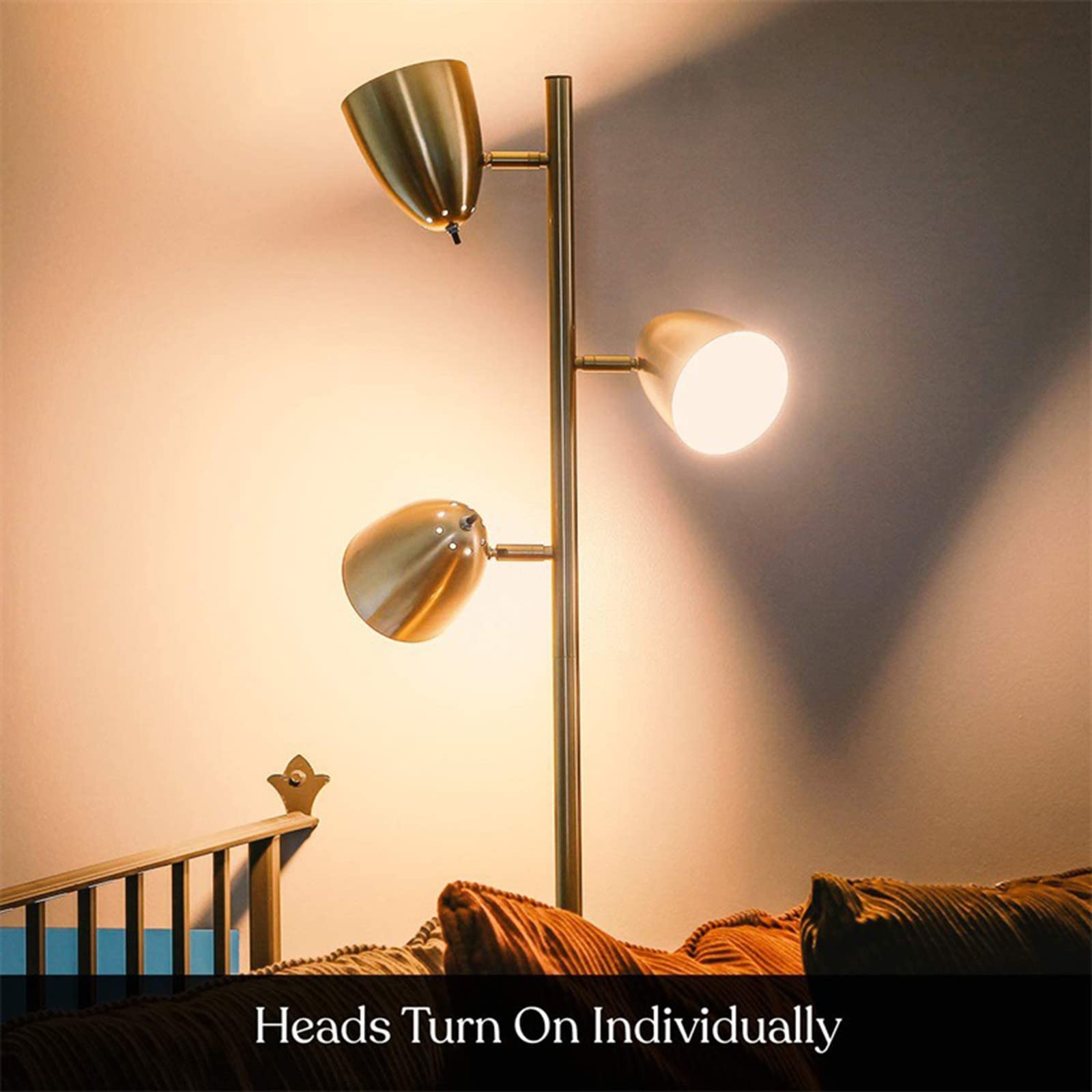 **3-Arm Adjustable Tree Floor Lamp - 360° Swivel Reading Light for Living Room, Bedroom & Office - Tall Standing Pole Lamp with 3 Bulbs (Gold) - Perfect for Cozy Reading, Task Lighting & Ambient Illumination**