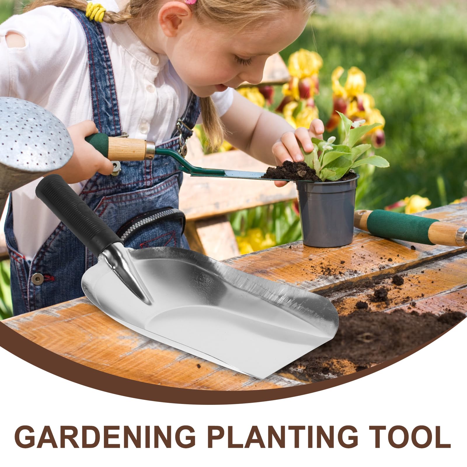 Kisangel 201 Stainless Steel Square Hand Shovel - Small Gardening Trowel for Planting, Digging & Weeding - Durable Garden Hand Tool for Outdoor, Yard, Farm & Rural Use