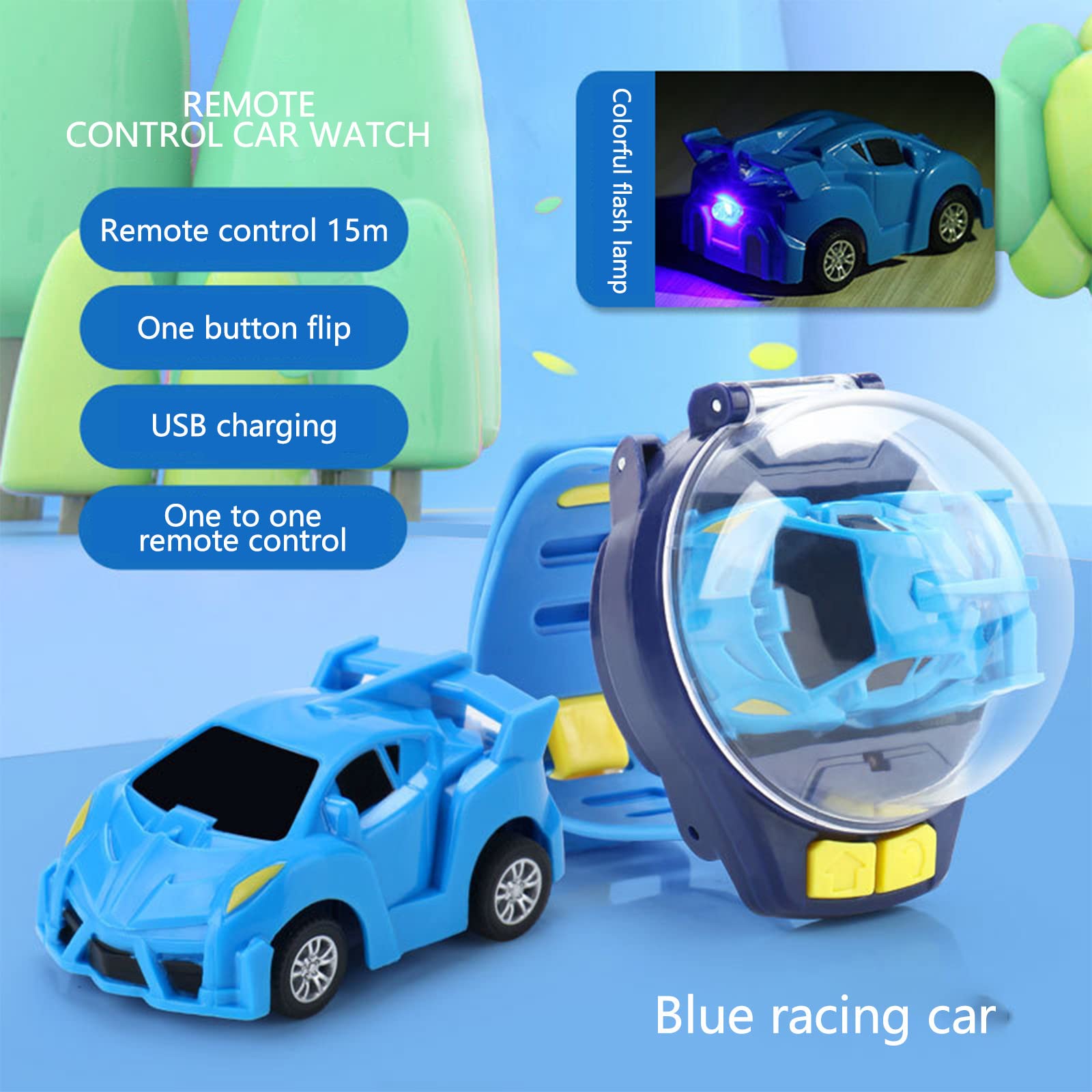 2022 New Kids Remote Control Car Toy with USB Charging - Mini Cartoon Racing Watch Toy Car for Boys & Girls (Blue) | Perfect Birthday Gift, Indoor/Outdoor Play, STEM Learning Toy