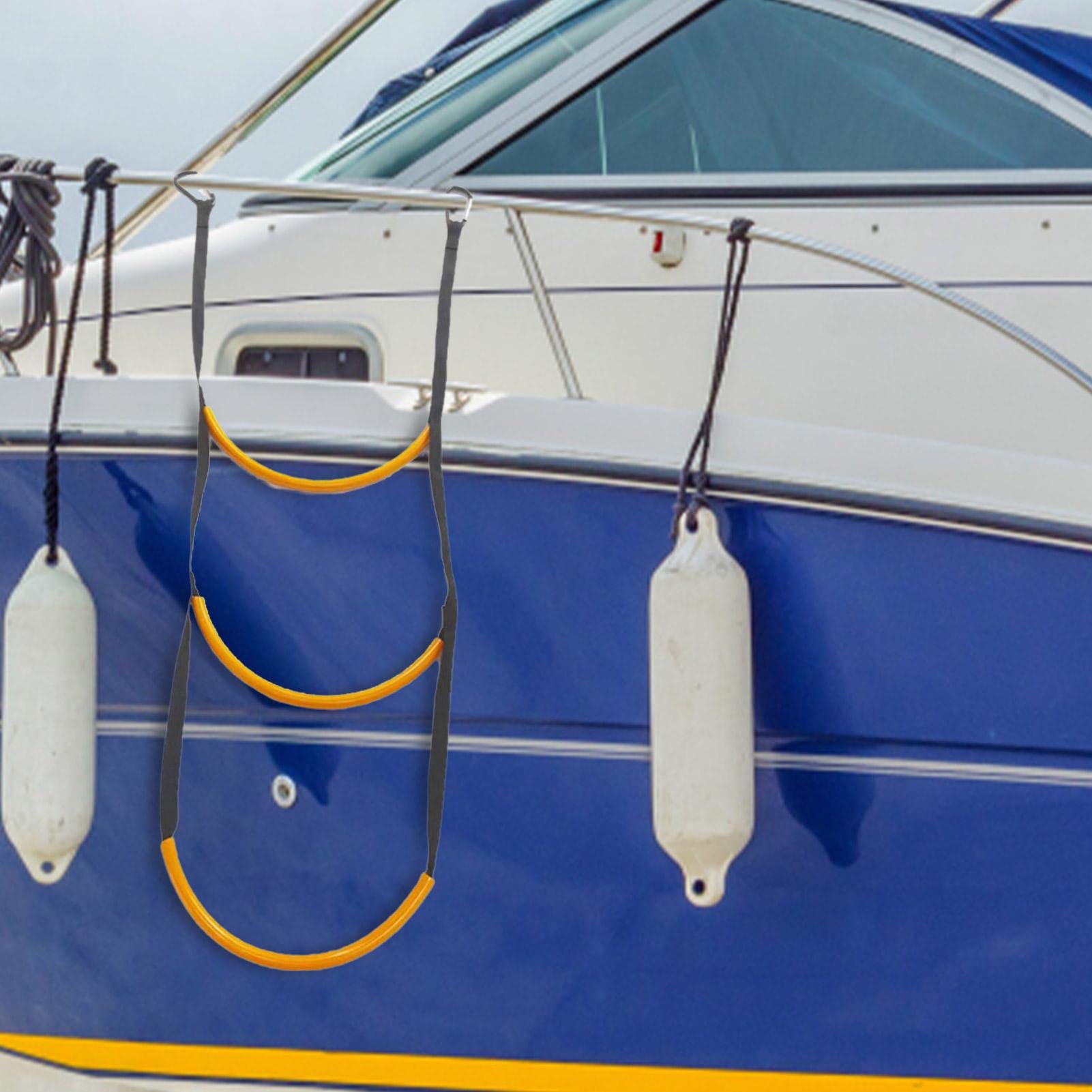 **Kayak Boarding Ladder - 3-Step Rubber & Nylon Boat Ladder for Safe & Easy Climbing - Durable Rope Ladder for Inflatable Boats, Kayaks, Motorboats & Canoes - Perfect for Water Sports, Fishing & Emergency Boarding**