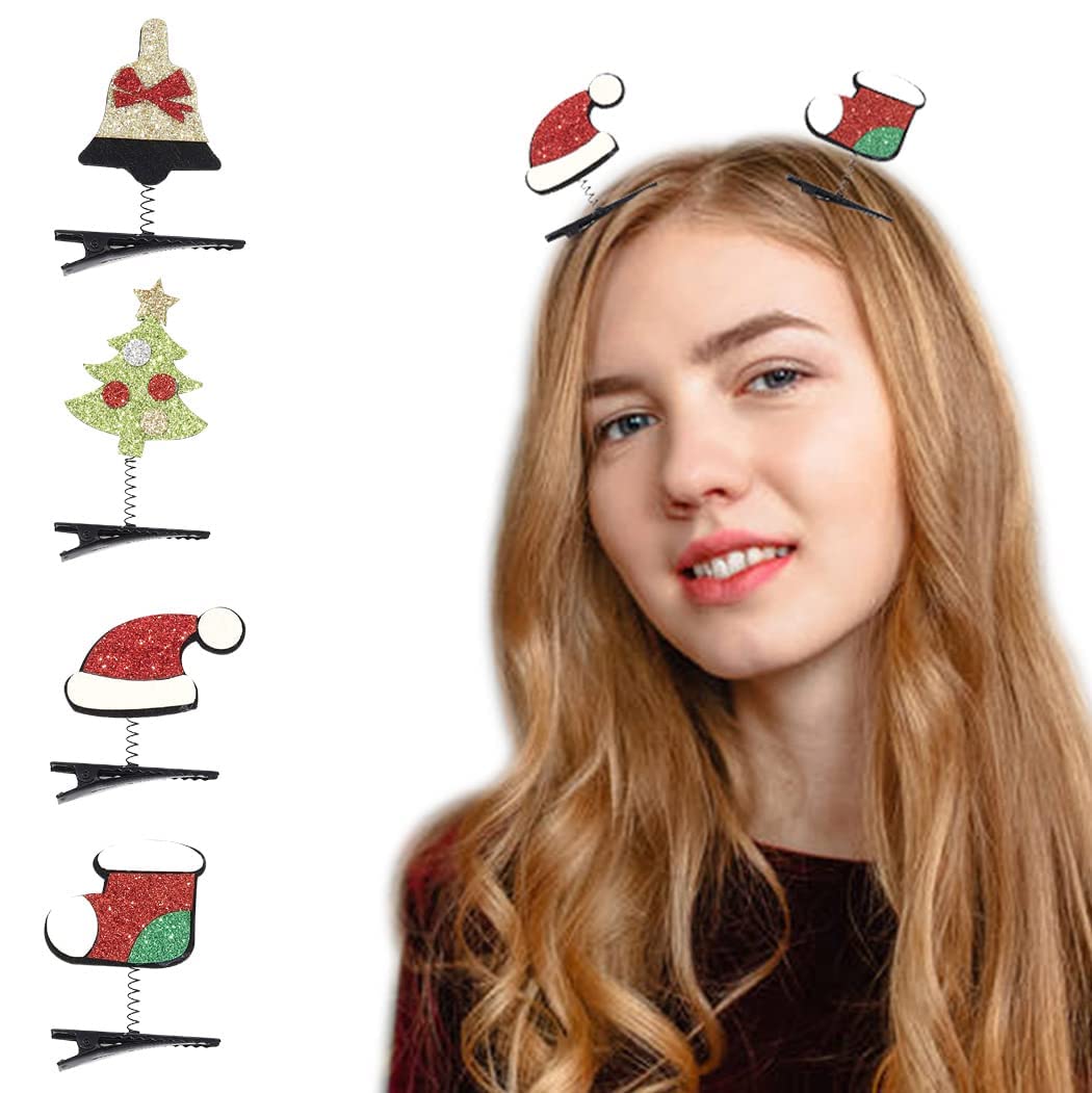 Santa Claus & Reindeer Christmas Hair Clips Set - Festive Holiday Hair Accessories for Women & Girls (4PCS) - Perfect for Christmas Parties, Family Gatherings & Holiday Photos