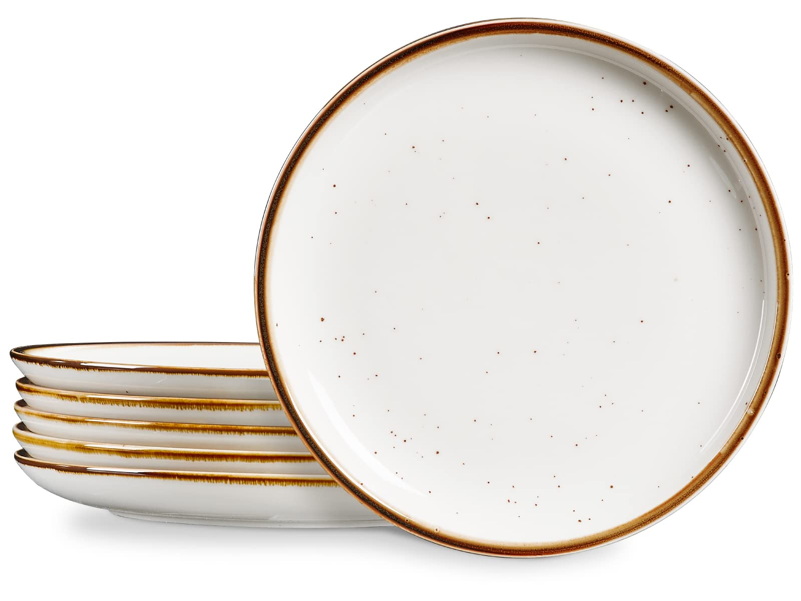 ONEMORE 6-Piece 8.5 Inch Ceramic Dinner Plates Set - Appetizer, Salad & Dessert Plates | Oven, Microwave & Dishwasher Safe Porcelain Dishes | Rustic Kitchen Tableware in Cream White | Perfect for Family Dinners, Parties & Restaurant Use