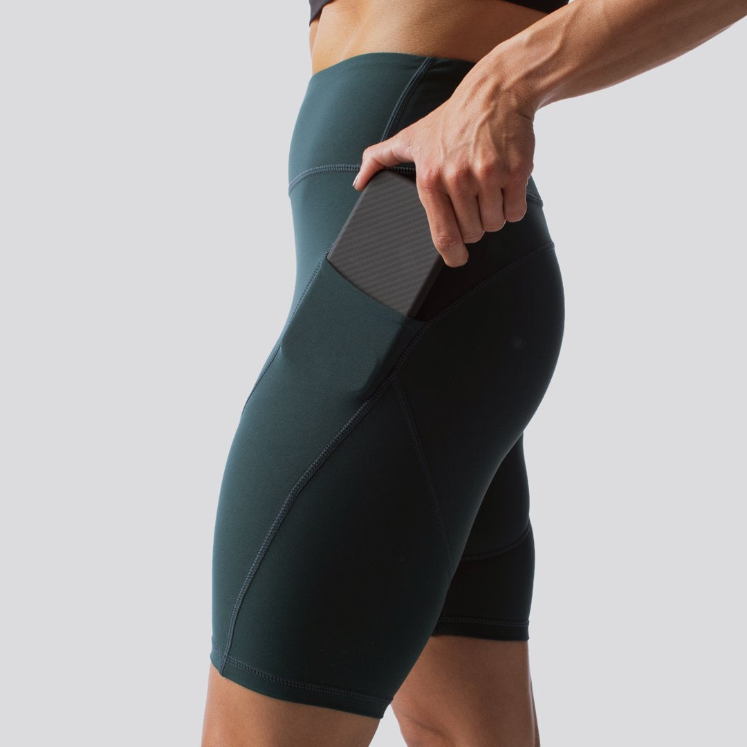 Cadence Shorts for Women - Deep Teal Athletic Running Shorts with Pockets | High Waist Workout Shorts for Yoga, Gym & Outdoor Activities