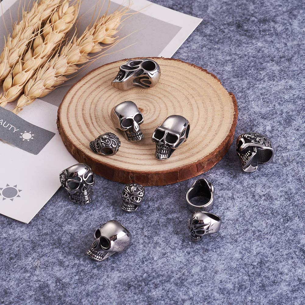 KISSITTY 10pcs 304 Stainless Steel Skull Spacer Beads - Large Hole European Beads for Jewelry Making, DIY Necklace, Bracelet & Earring Designs - Perfect for Gothic, Punk & Boho Style Accessories