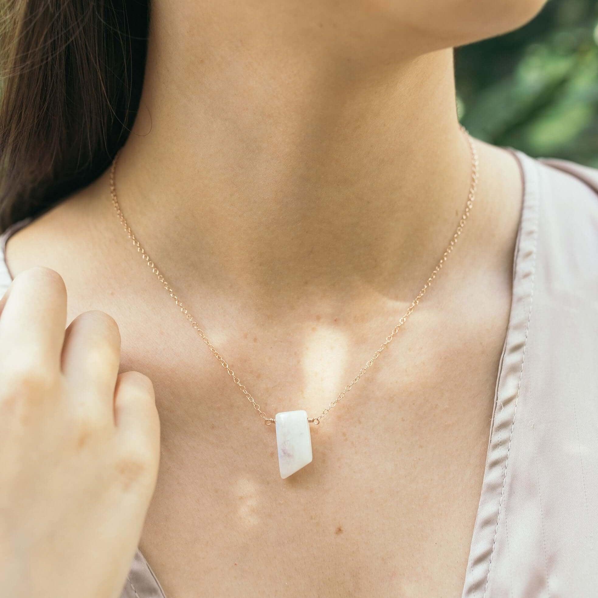 Rainbow Moonstone Crystal Slab Necklace - Small Smooth Gemstone Pendant for Women | Perfect for Meditation, Yoga & Boho Fashion