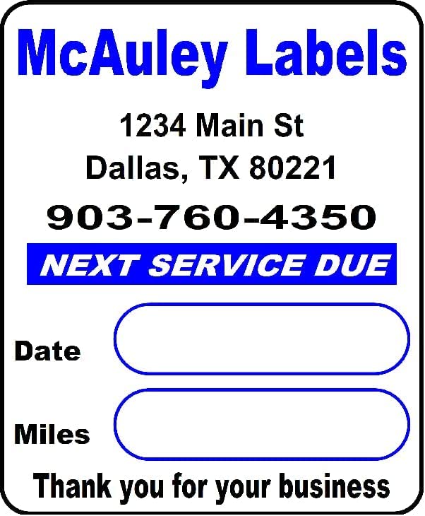 McAuley Custom Oil Change Stickers 2x2 Inch - Durable Windshield & Door Jamb Labels - Easy to Write On & Peel Off - Blue (1000 Pack) - Perfect for Vehicle Maintenance Reminders & Service Tracking