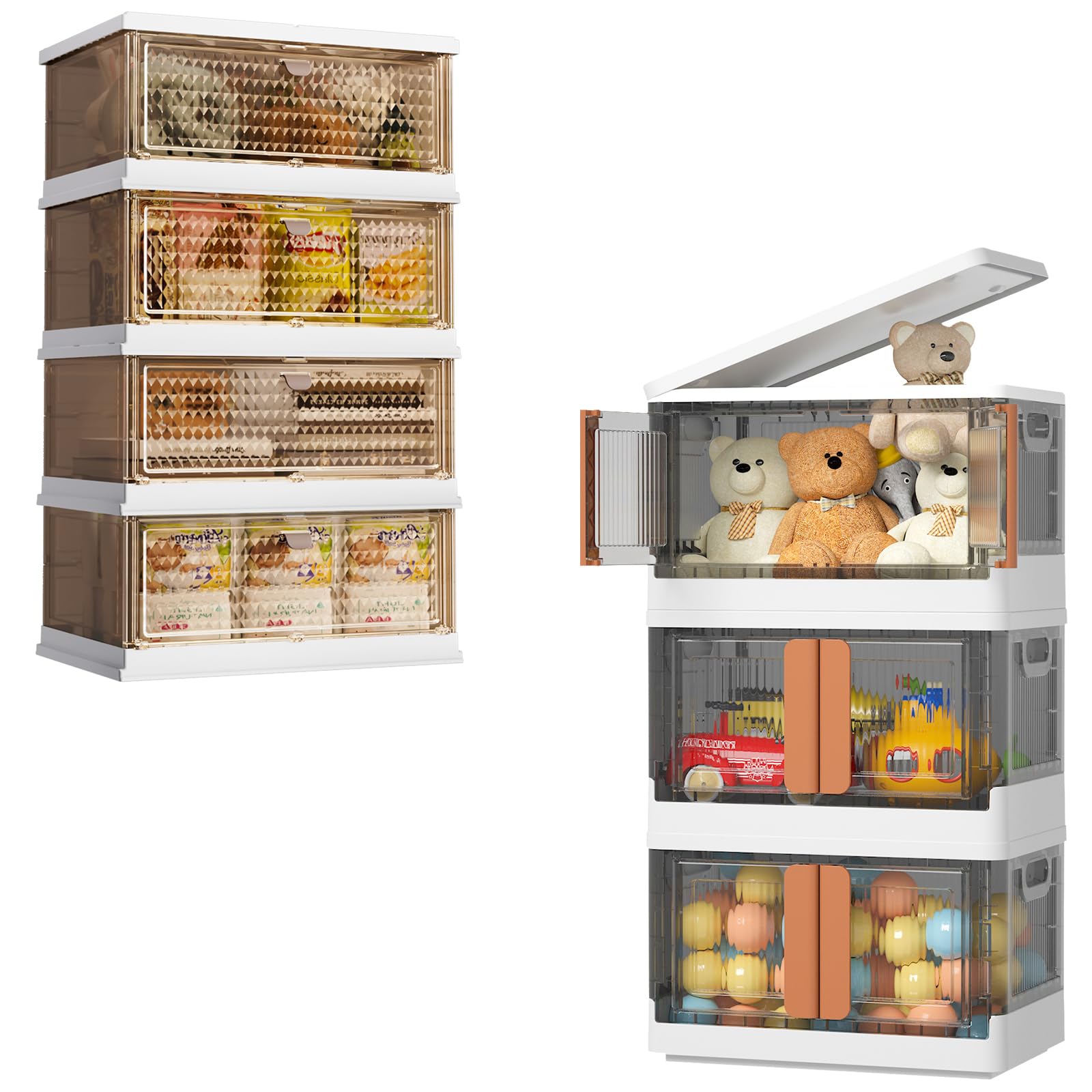HAIXIN 8.4 Gallon Stackable Storage Bins 3-Pack with 4-Tier Integrated Drawer Organizer - Perfect for Closet, Pantry & Garage Organization