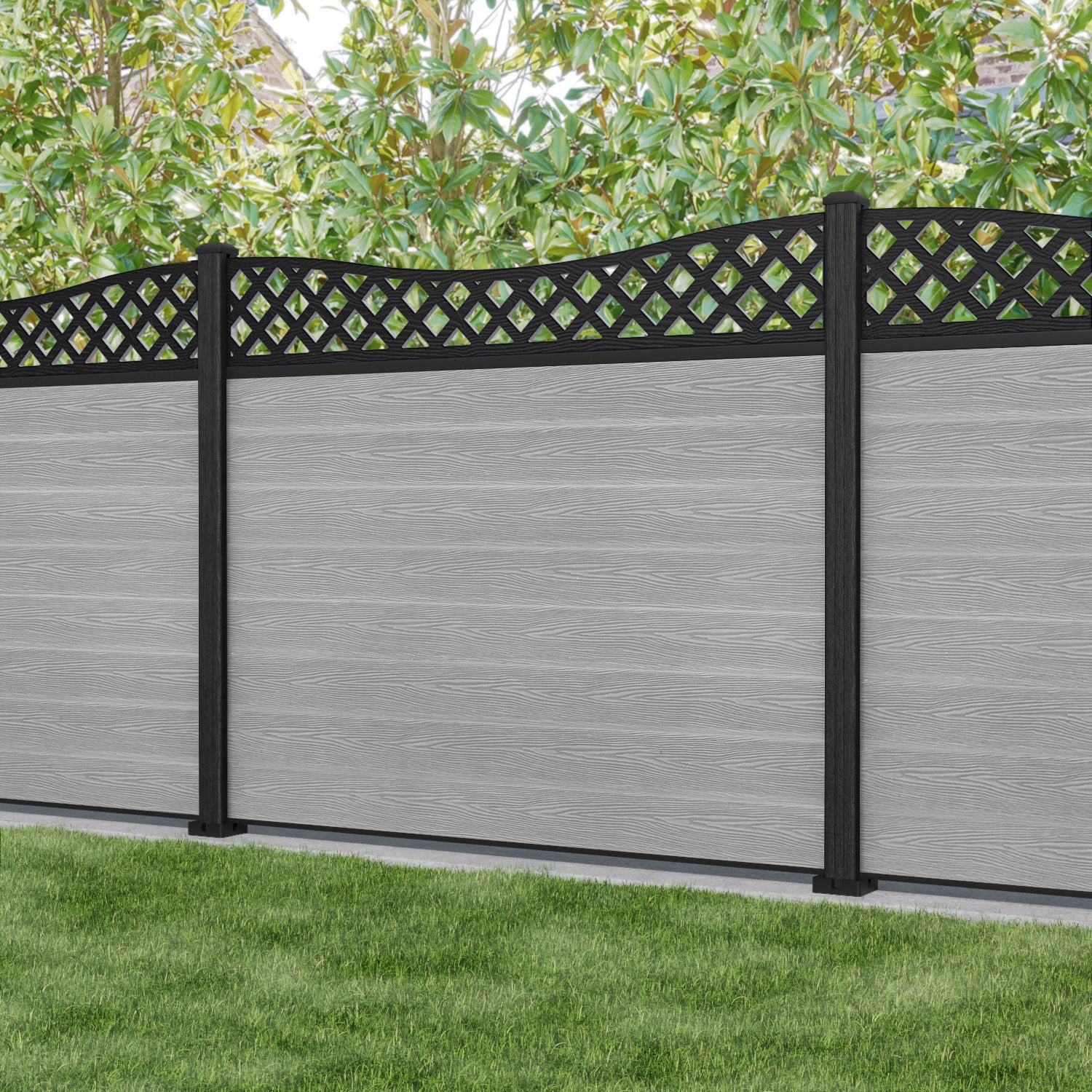 Classic Low Wave Fence Panel - Light Grey Composite Privacy Fencing with Durable Posts | Perfect for Backyard, Garden, and Pool Area Security