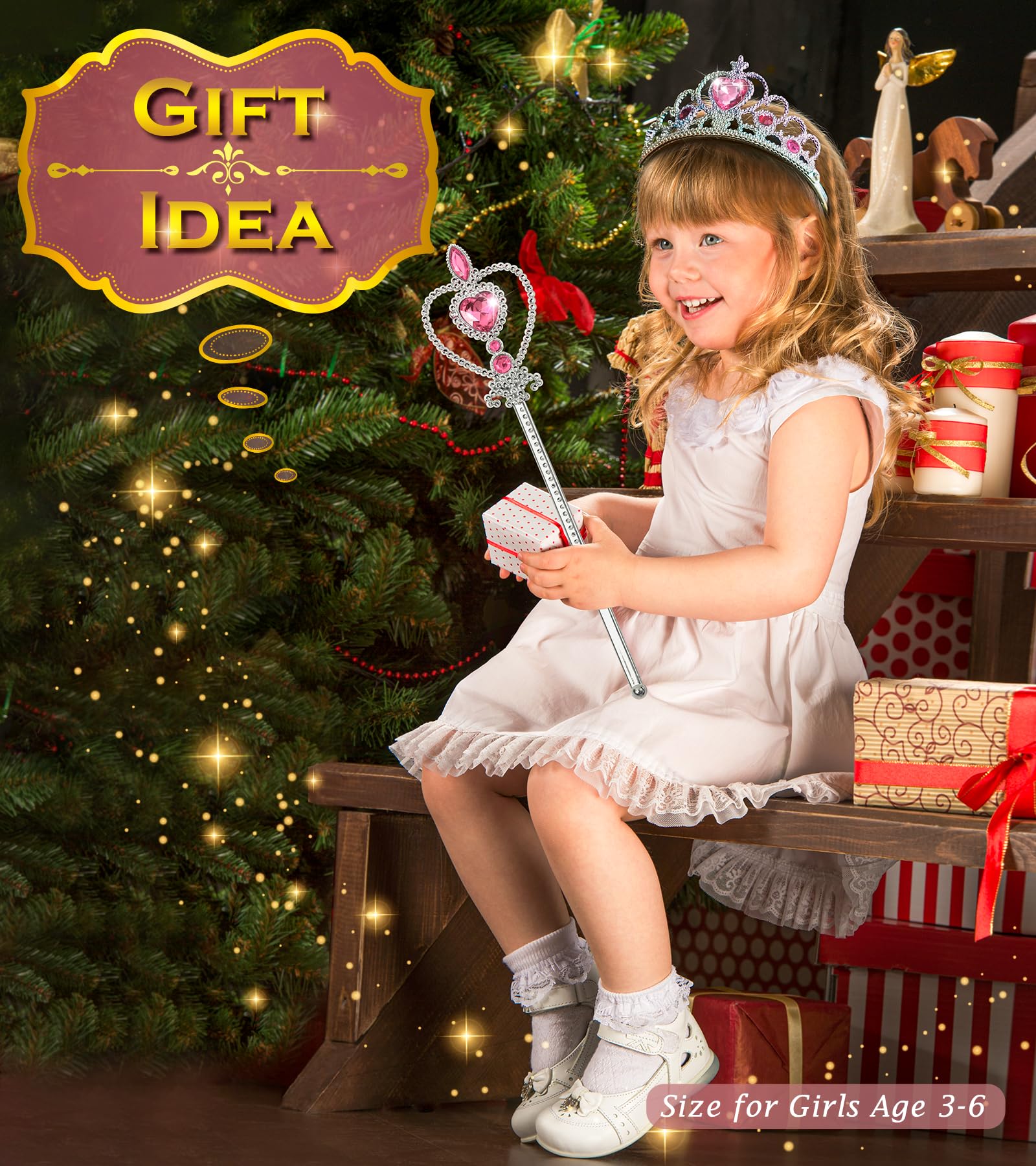 Princess Dress Up Set for Girls - Sparkling Tiara Crown & Magic Wand Toy Jewelry Kit, Perfect for Birthday Gifts & Pretend Play (Ages 3-6) | Royal Party, Dress Up Costume, Tea Party & Birthday Celebration Accessories