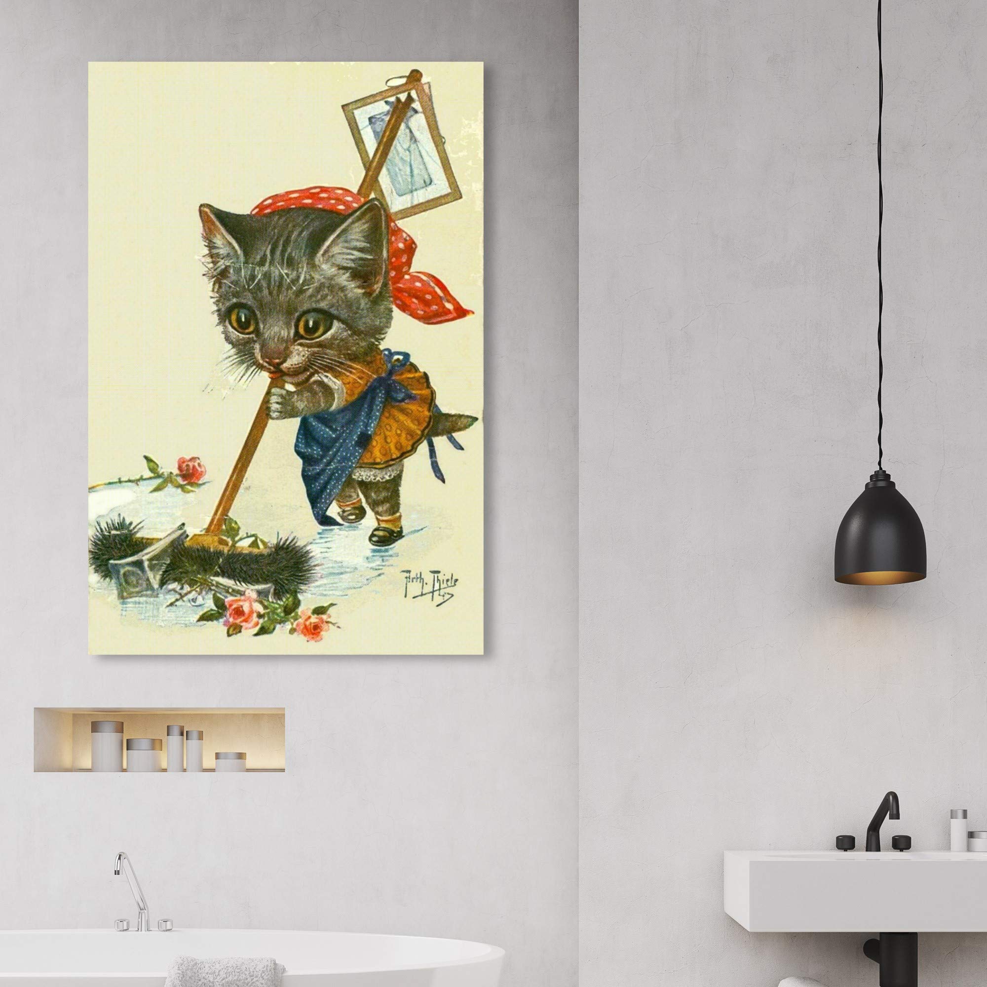 Oliver Gal Artist Co. Kitty Cleaning Up Wall Art Canvas Print - 30