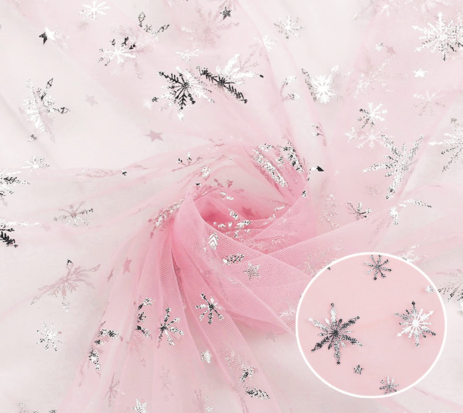 Premium Sheer Snowflake Silver Foil Organza Fabric - 59
