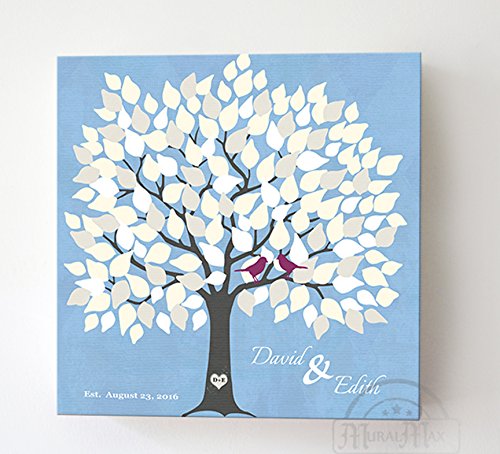 Personalized Wedding Tree Guest Book - Unique Bridal Shower Gift for 100-150 Signatures | Blue 24x24 Canvas Wall Art | Memorable Alternative to Traditional Guest Books | Perfect for Weddings, Anniversaries & Home Decor