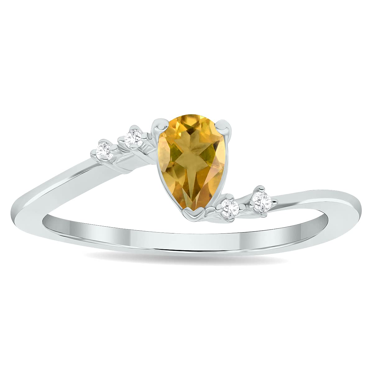 10K White Gold Women's Citrine & Diamond Wave Ring - Elegant Jewelry for Parties, Weddings & Everyday Wear