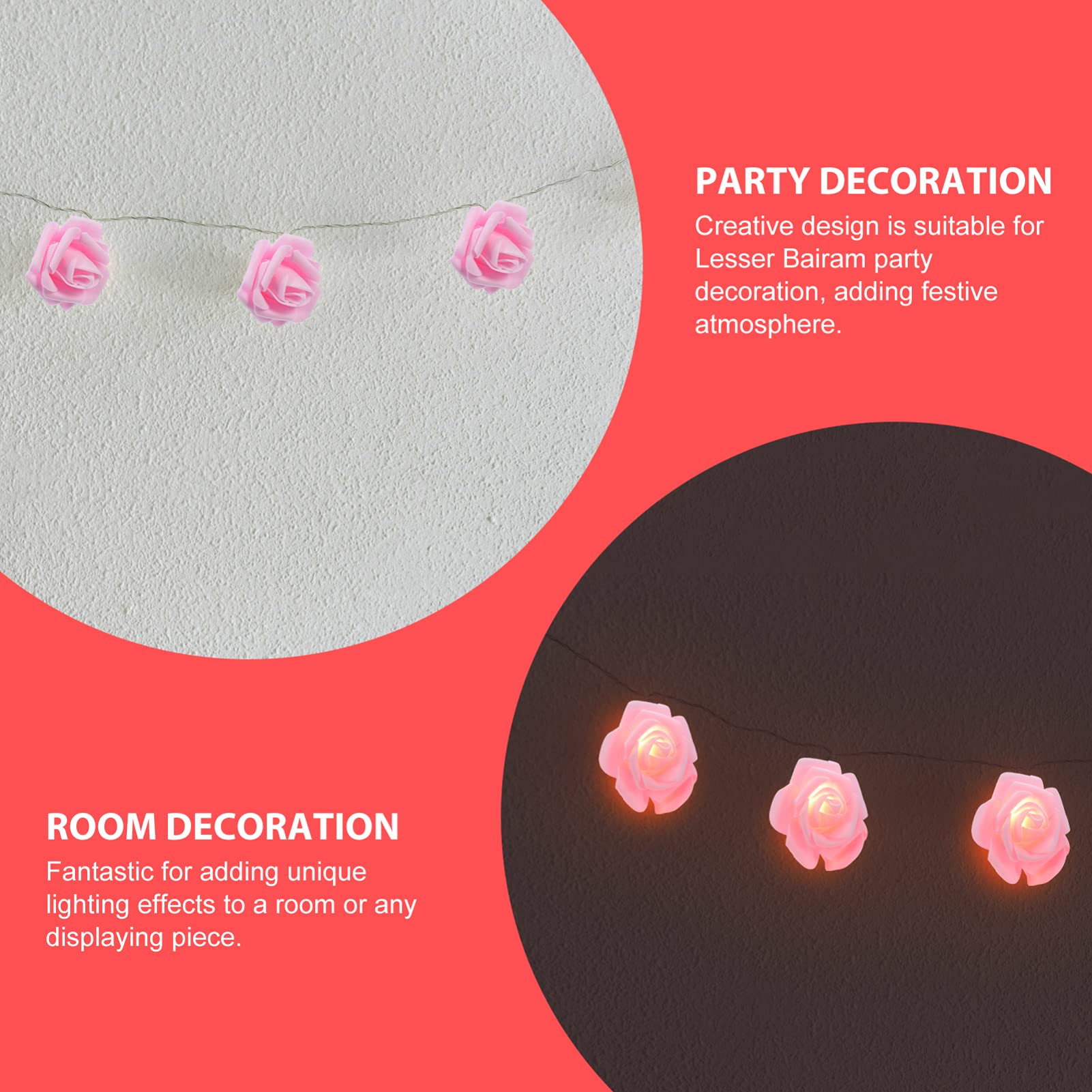 VOSAREA 20 LED Rose String Lights 3m USB - Pink for Wedding Party Decor