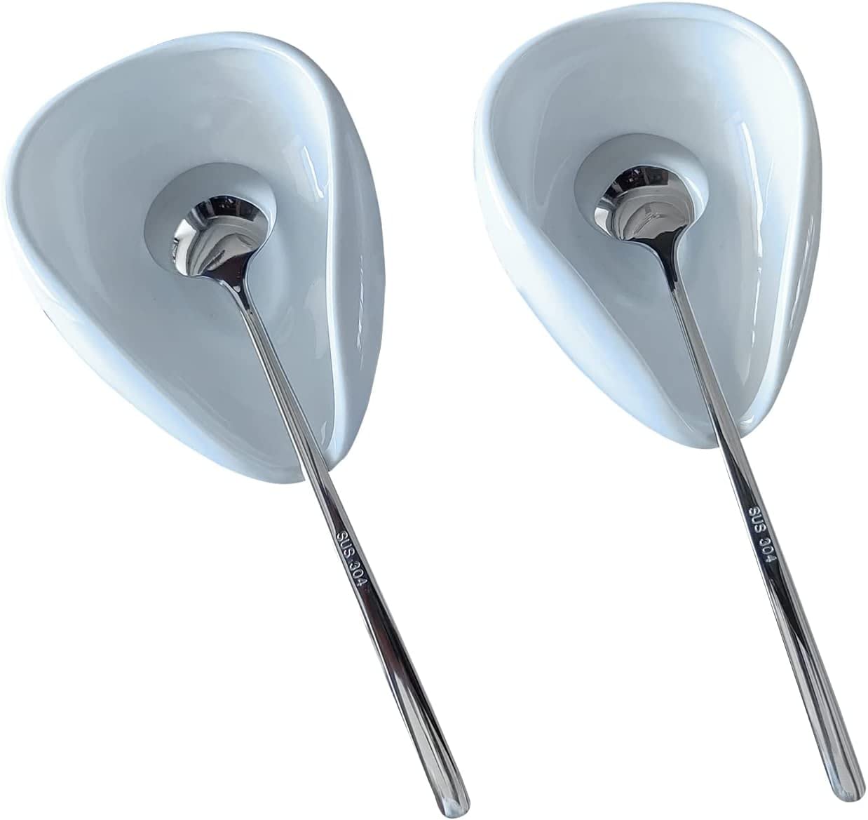 4PCS Ceramic Coffee Spoon Rest & Spoon Set - Bar Spoon & Teaspoon Holder for Coffee Stirrers - Coffee Bar Accessories & Kitchen Décor (2 Silver Spoons + 2 Spoon Rests) - Perfect for Coffee Stations, Tea Time & Home Decor
