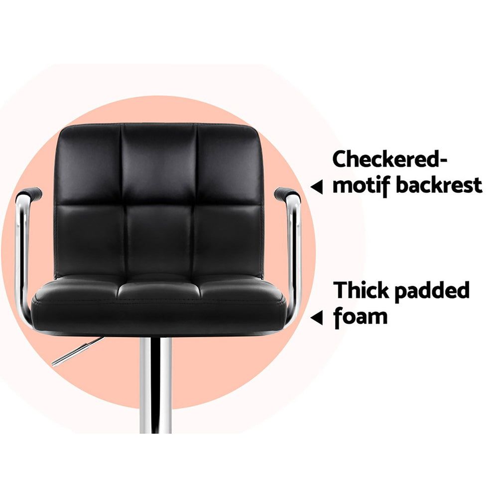 4 Bar Stools with Leather Seat, Gas Lift & Armrest - Black - Perfect for Kitchen Island, Bar Counter & Dining Room
