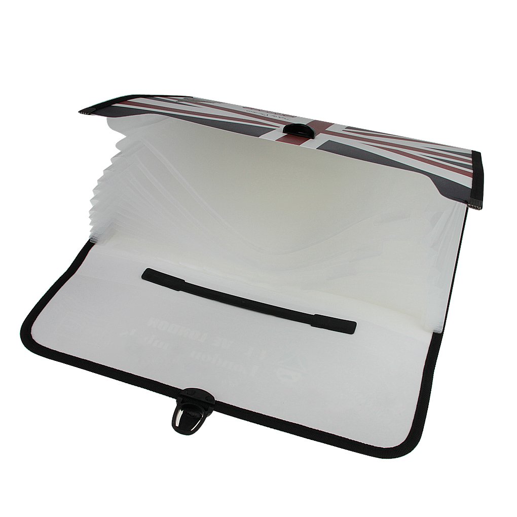 A4 Size 13-Compartment Plastic File Organizer - Expandable Document Holder with Flap Cover, London Style Office Bag - Perfect for Home, Office & School Organization