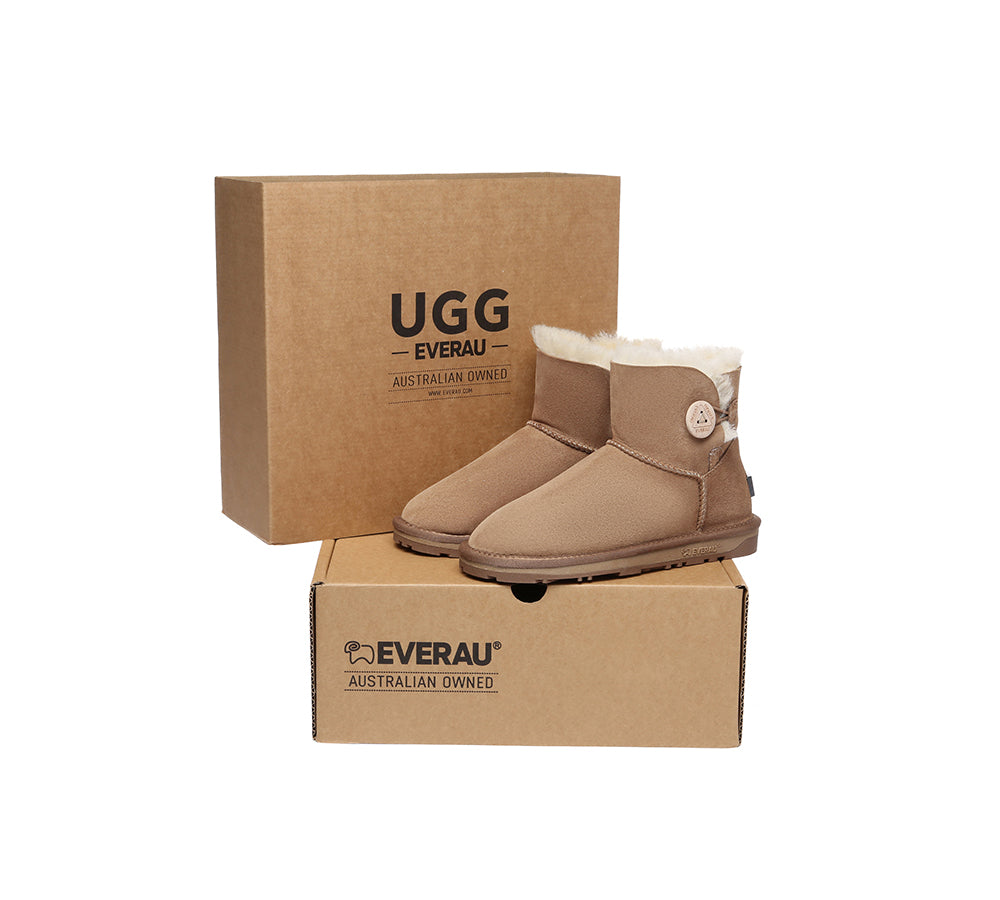 UGG EVERAU® Women's Double Faced Sheepskin Wool Ankle Boots with Button Closure - Warm Winter Fashion for Casual Outfits & Cold Weather