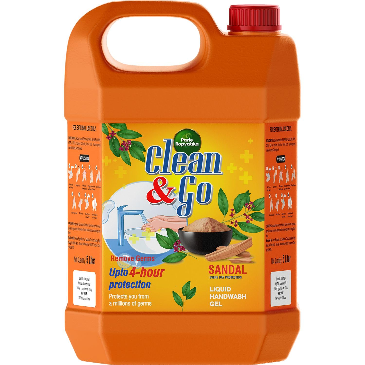 Parle Ropvatika Clean&Go Foaming Hand Wash - Sandal Scented, 5 Liter Bulk Refill | Antibacterial Liquid Soap for Home, Kitchen & Office Use