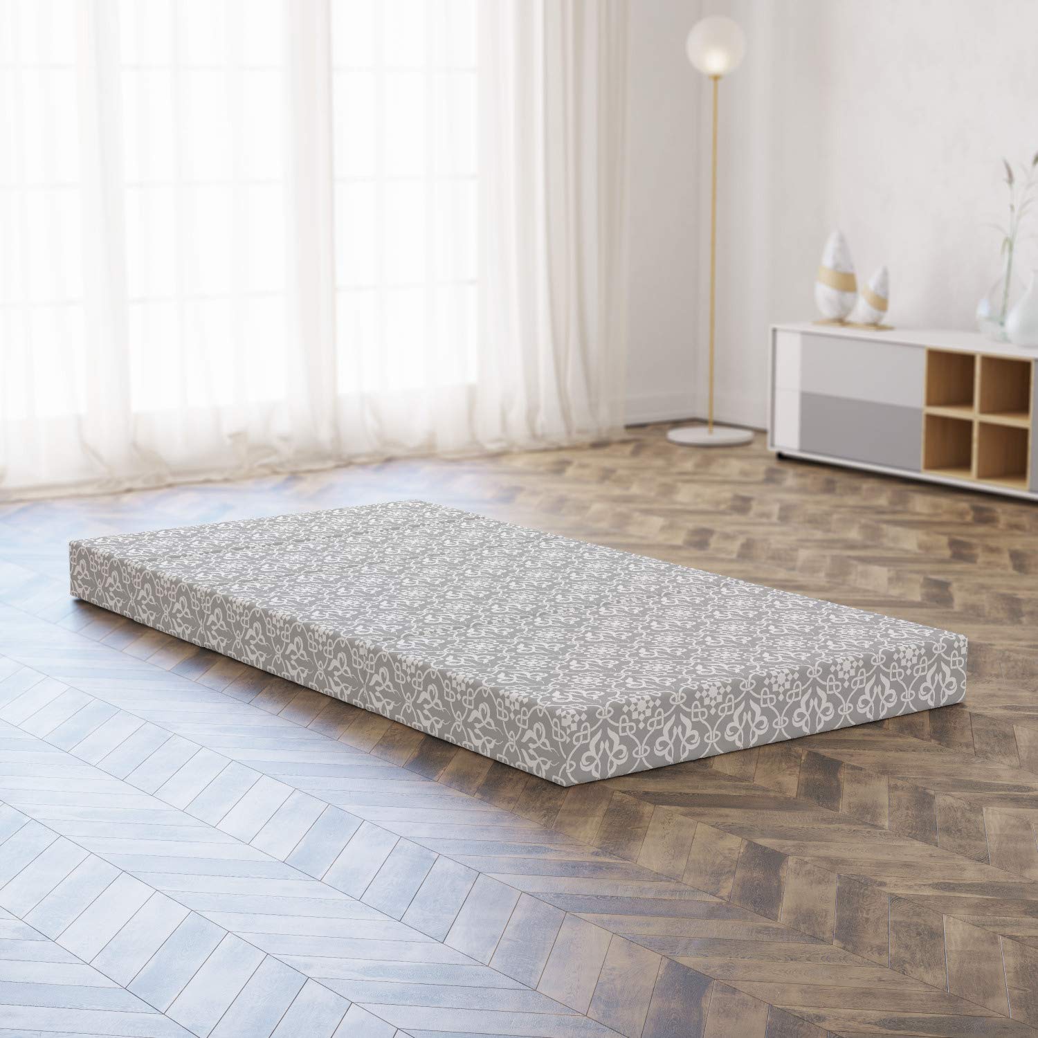 Ambesonne Irish Foldable Mattress - Royal Floral Curves Tile Design, 74.8