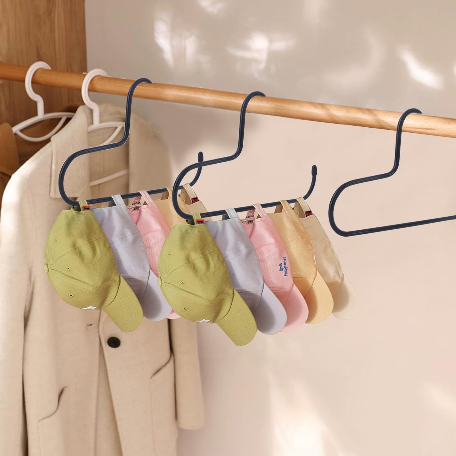 2 Pack Metal Hat Rack & Organizer for Baseball Caps - Holds 20 Hats, Slip-Resistant Closet Storage Solution | Perfect for Home, Office & Dorm Organization