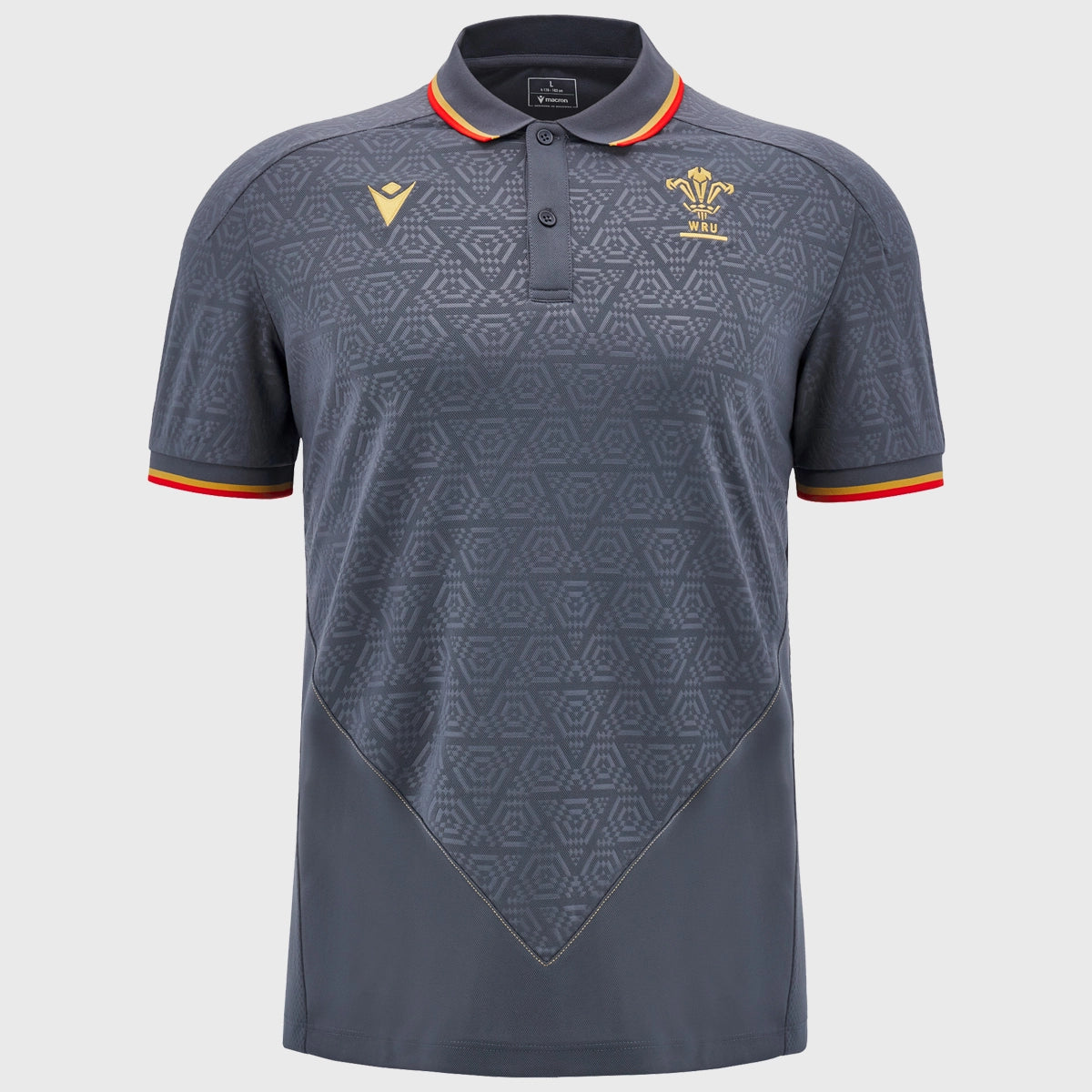 Wales Rugby Travel Polo Shirt for Men - Macron Official Teamwear in Anthracite Grey - Perfect for Rugby Matches, Travel & Casual Wear