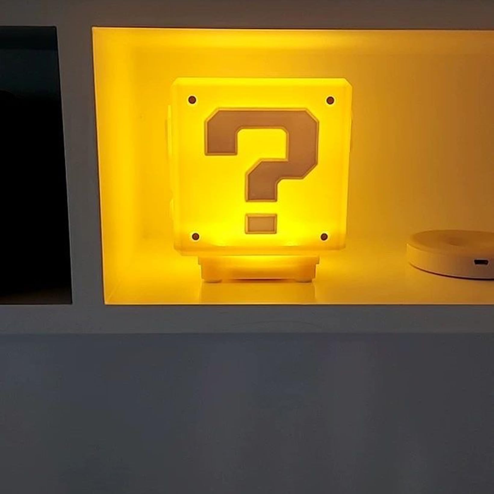 Hopanrel Super Bros Question Block Lamp - Square LED Night Light with USB Cable, Game Coin Sound Effect, Bedside Table Lamp - Perfect Gift for Boys, Girls & Kids | Gaming Room Decor, Bedroom Night Light, Fun Toy for Nintendo Fans