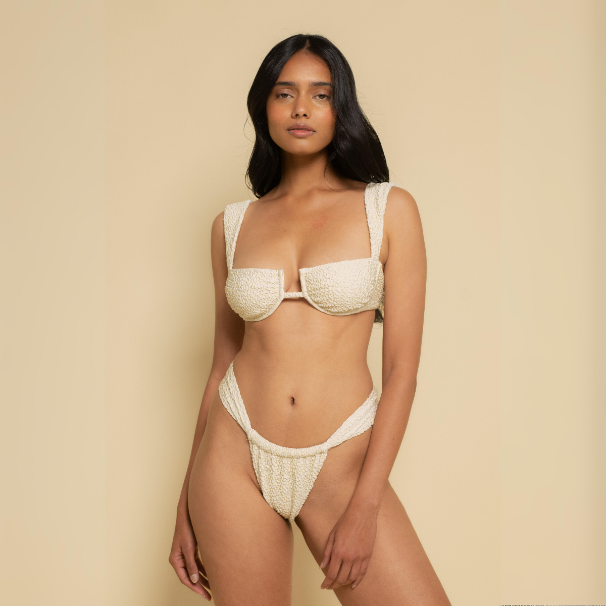 Oat Texture Sandra Bikini Bottom - High Waisted Swimwear for Women, Comfortable & Stylish Beachwear, Perfect for Pool Parties & Summer Vacations