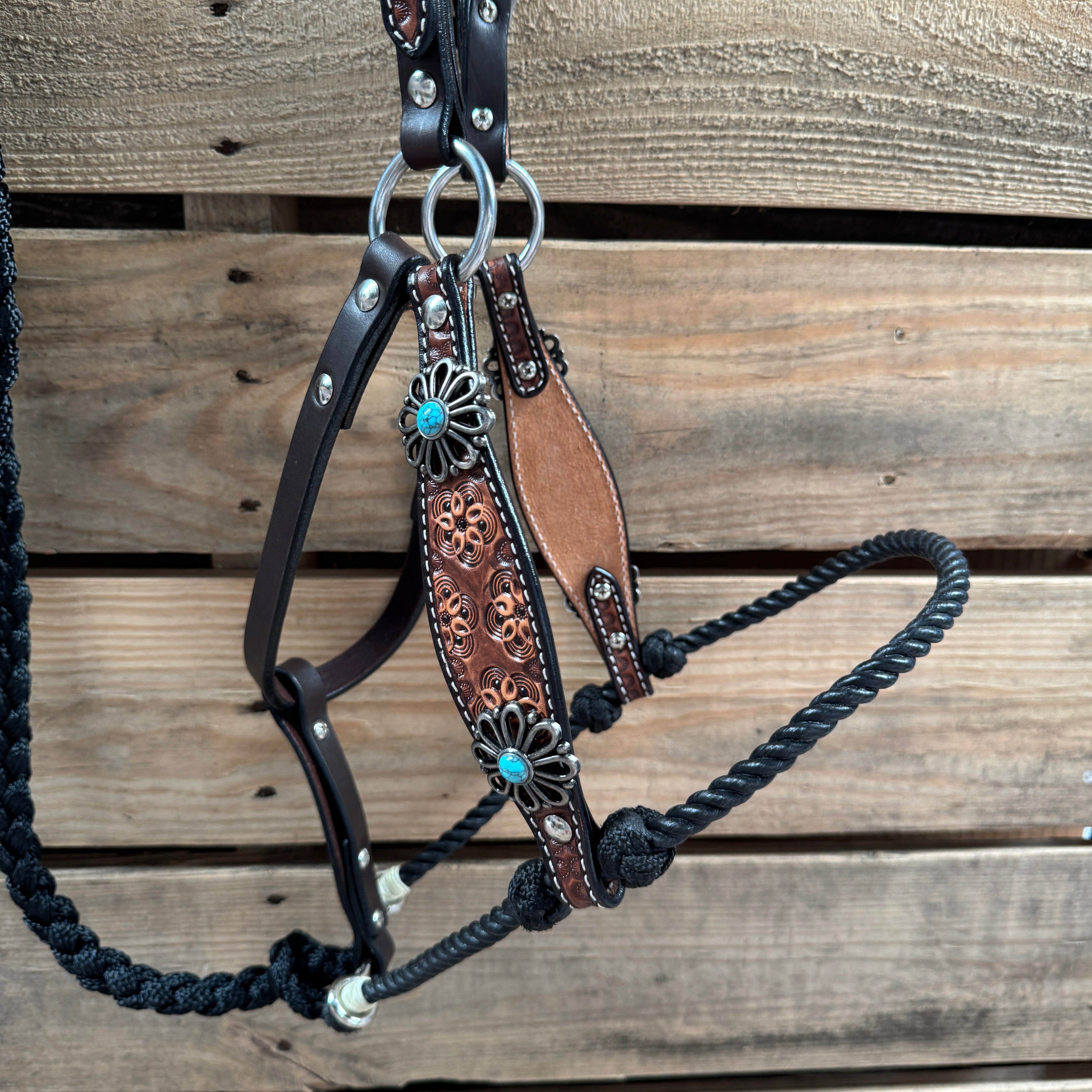 Floral Tooled Leather Lariat & Halter Set #LH119 - Perfect for Equestrian Riding, Horse Training, and Western Show Events