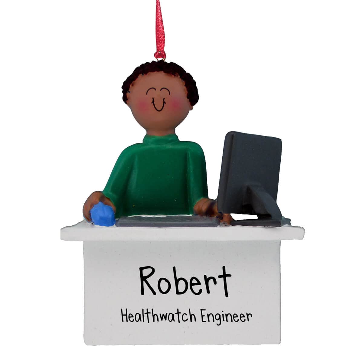 Personalized Dark Skin Male Office Worker Christmas Ornament - Custom Business Desk Decor for Secretaries, Professionals & Corporate Gifts - Perfect for Holiday Decorations, Office Parties & Coworker Appreciation
