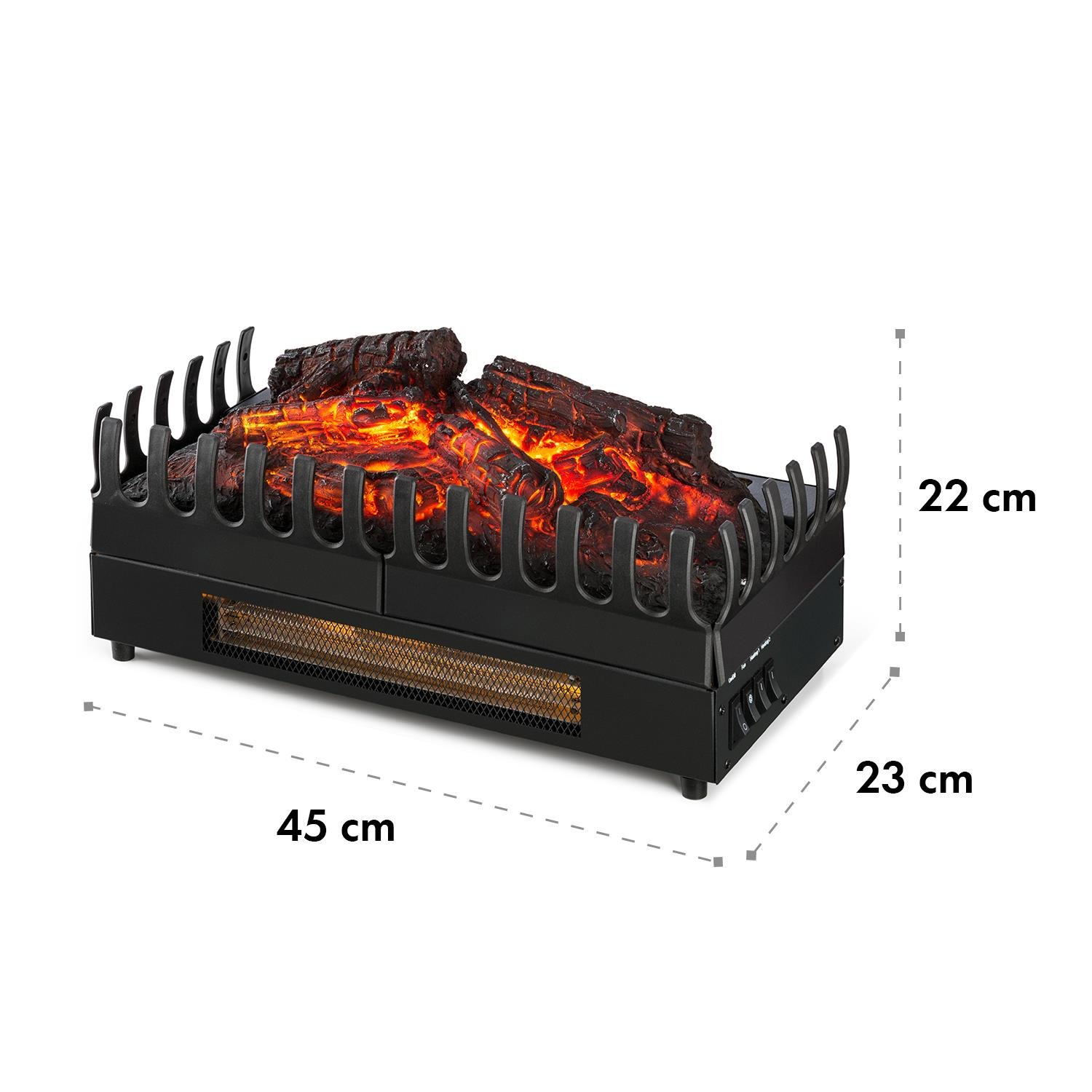KLARSTEIN Kamini Electric Fireplace Insert with Realistic Glowing Logs - 1000W/1500W Adjustable Heater, 2W LED Flame Effect, Soot-Free & Easy to Clean - Creates Romantic Ambiance for Living Room, Bedroom, or Office (Black)