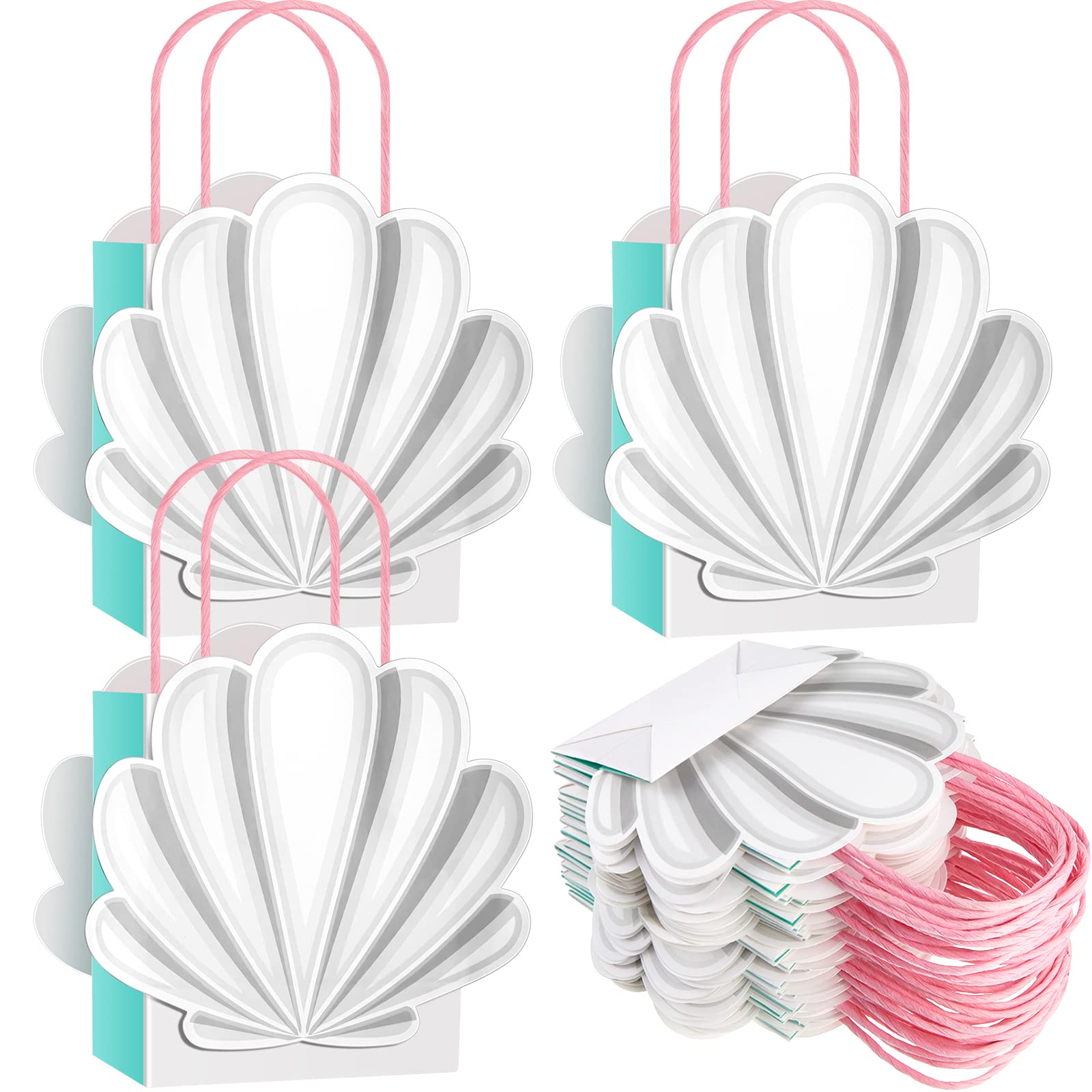 24 Pcs Mermaid Shell Gift Bags - White Mermaid Party Favor Bags for Candy & Treats - 5.91 x 5.12 x 2.76 Inch - Perfect for Ocean Themed Birthday Parties, Baby Showers & Under the Sea Events
