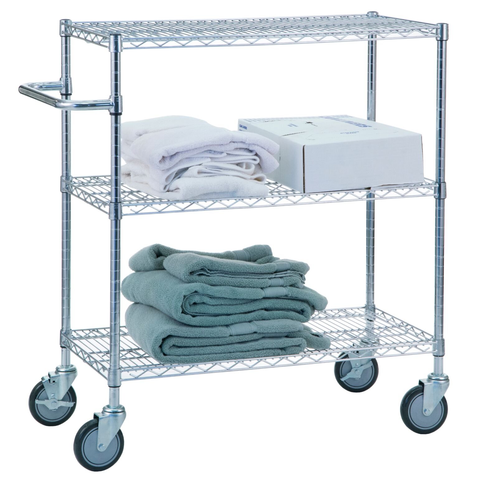18x36x42 Linen Cart with 3 Wire Shelves - Sturdy Storage Organizer for Bedroom, Bathroom & Laundry Room