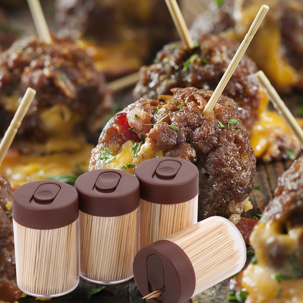 Premium Bamboo Toothpicks 3000 Count with 4 Reusable Toothpick Dispensers - Sturdy & Smooth for Party, Bar, BBQ, Fruit, Olive & Dental Hygiene | Ideal for Home, Restaurant & Catering Events