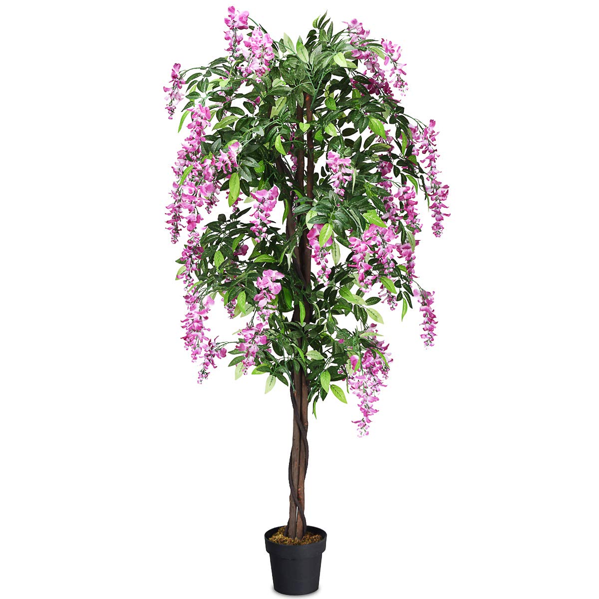6ft Artificial Wisteria Tree with Flowers - Fake Greenery Plant in Decorative Pot for Indoor & Outdoor - Realistic Faux Tree with Leaves & Natural Trunk - Perfect for Home, Office, Garden, Wedding & Modern Decor