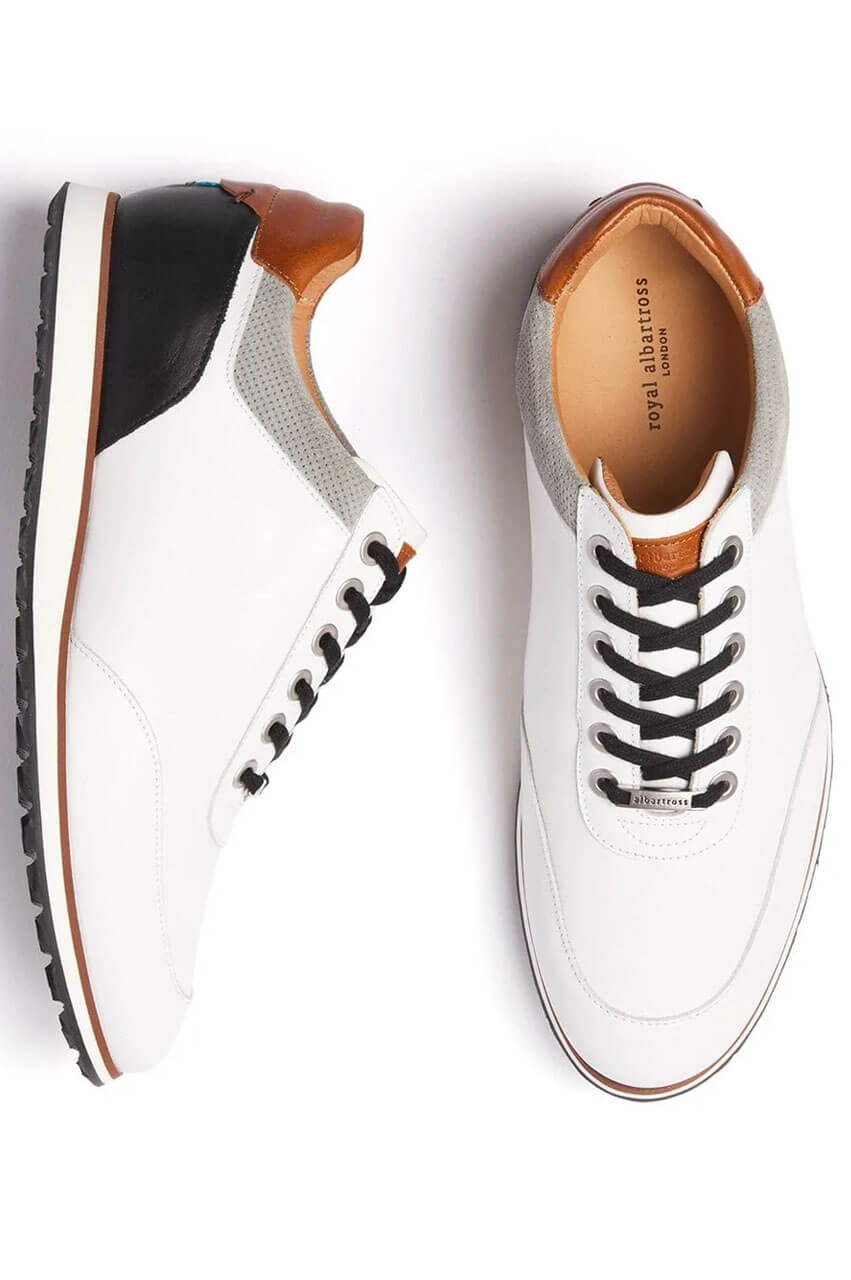 Royal Albartross Men's Golf Shoes - White/Mocha Richmond Style | Comfortable & Durable Spiked Golf Footwear for Men | Perfect for Golf Courses & Outdoor Sports