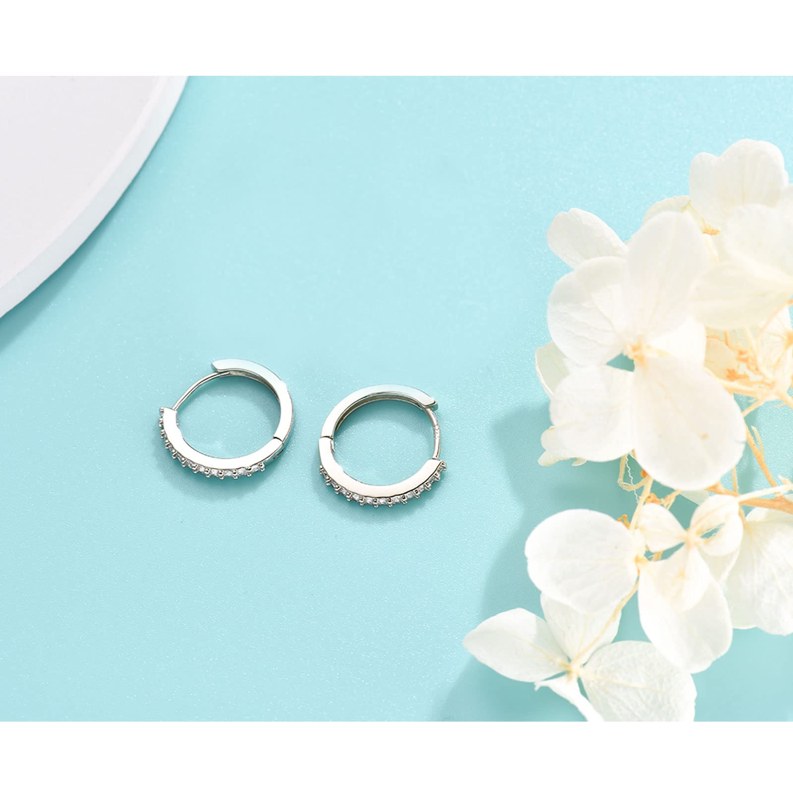 925 Sterling Silver Hoop Earrings for Women & Men - Small Sleeper Huggie Hoops, Tiny Tragus Earrings with AAA Cubic Zirconia | Perfect for Everyday Wear, Gifts & Special Occasions